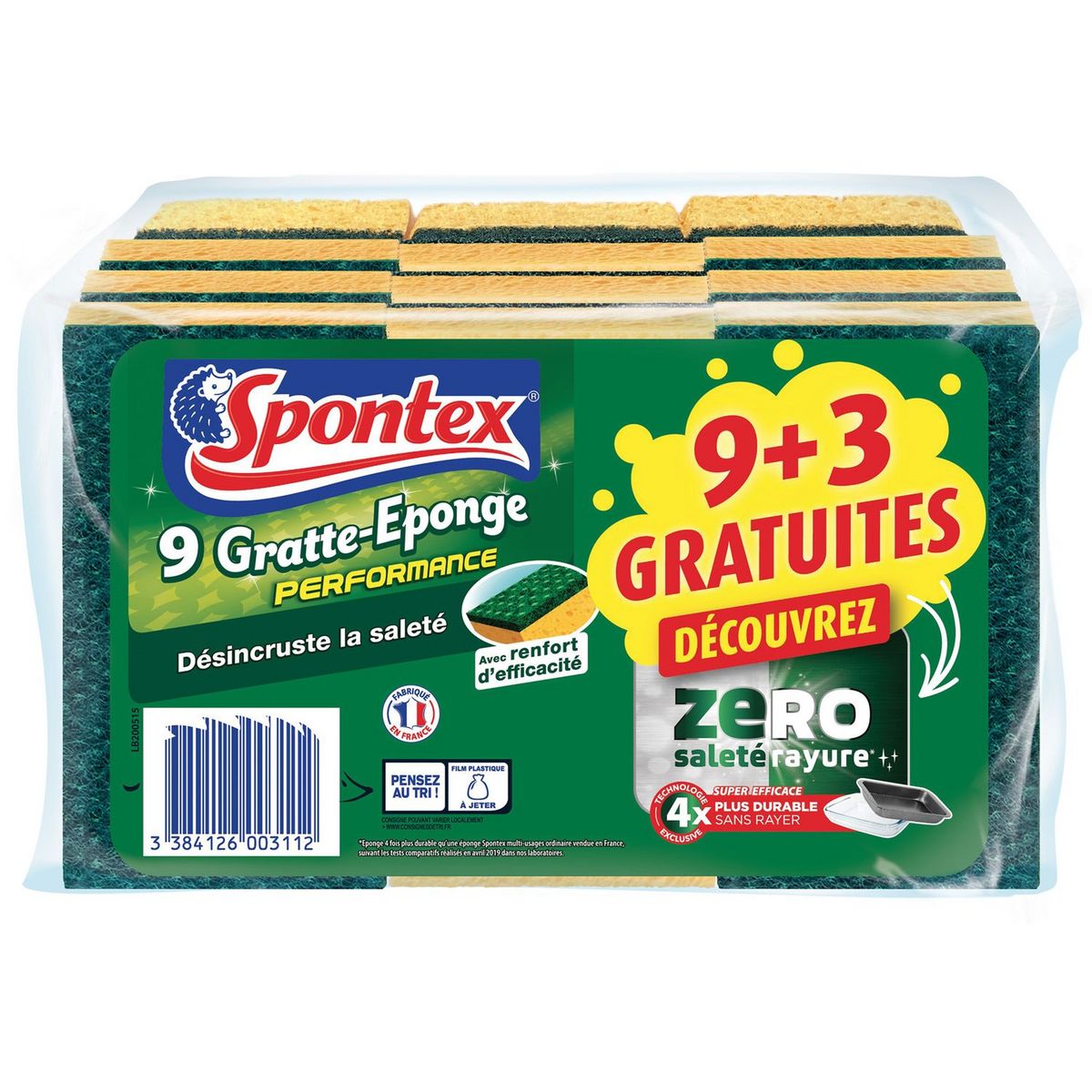 SPONTEX Gratte-Eponges performance 9+3 offertes 