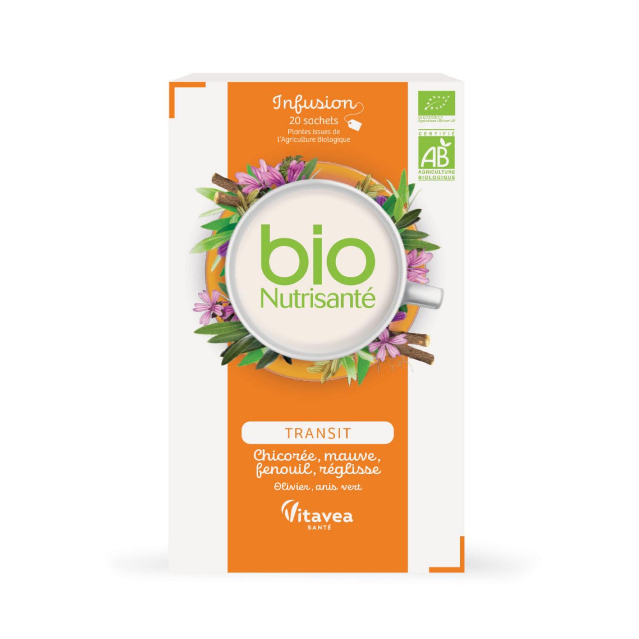VITAVEA Infusion transit bio chicorée, mauve, fenouil, réglisse 20 sachets