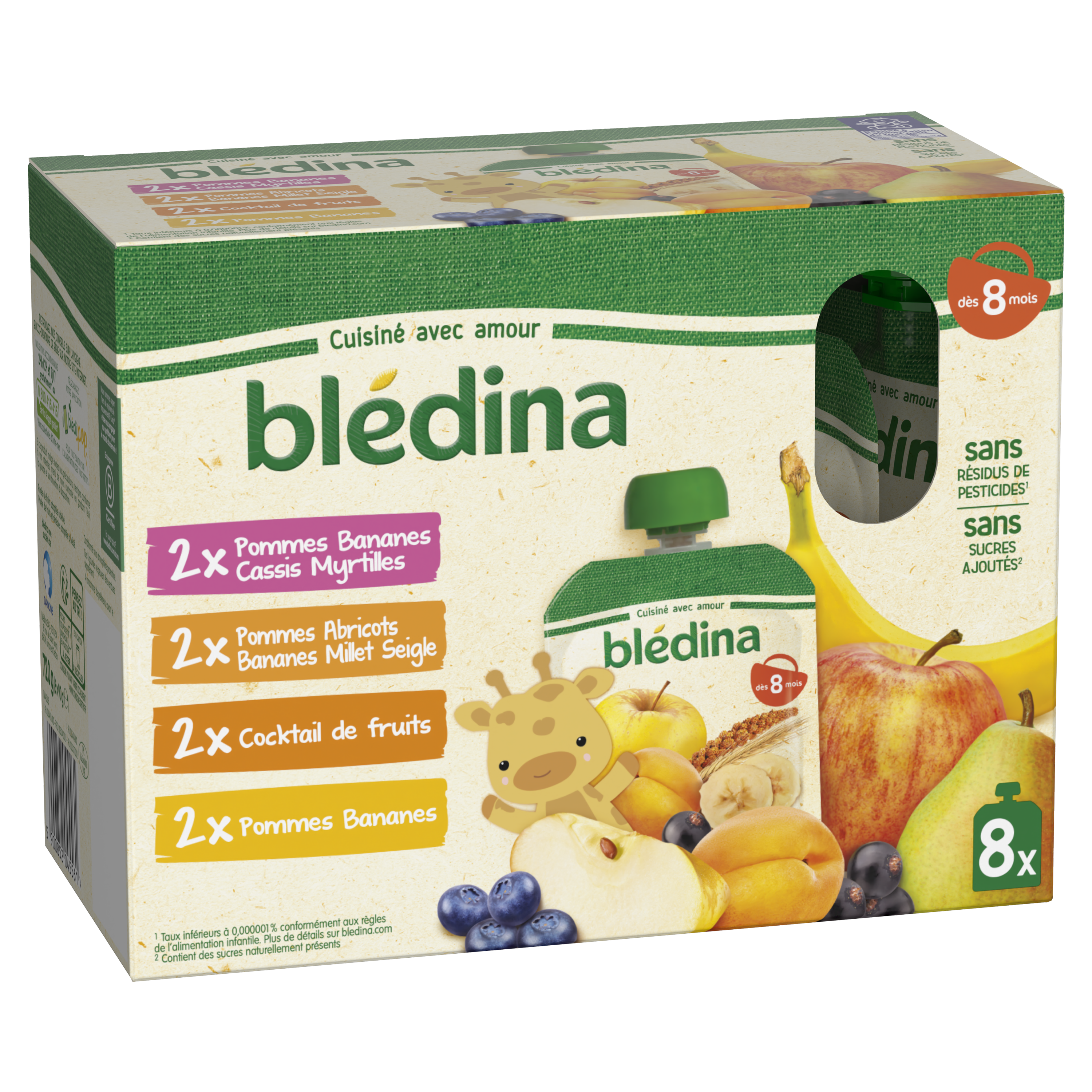 Voir la diapositive 2 : BLEDINA Assortiment gourdes dessert purée de fruits dès 8 mois 8x90g