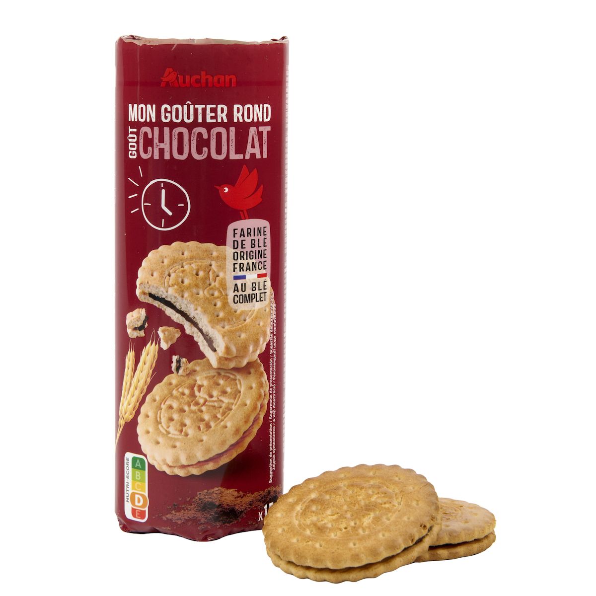 AUCHAN Biscuits ronds fourrés au chocolat au blé complet 300g