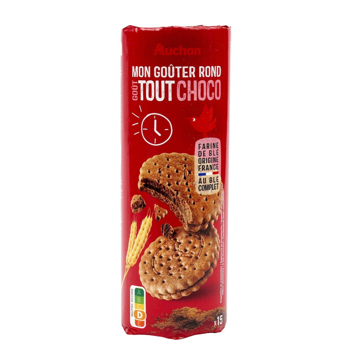 AUCHAN Mon gouter biscuits tout chocolat 15 biscuits 300g