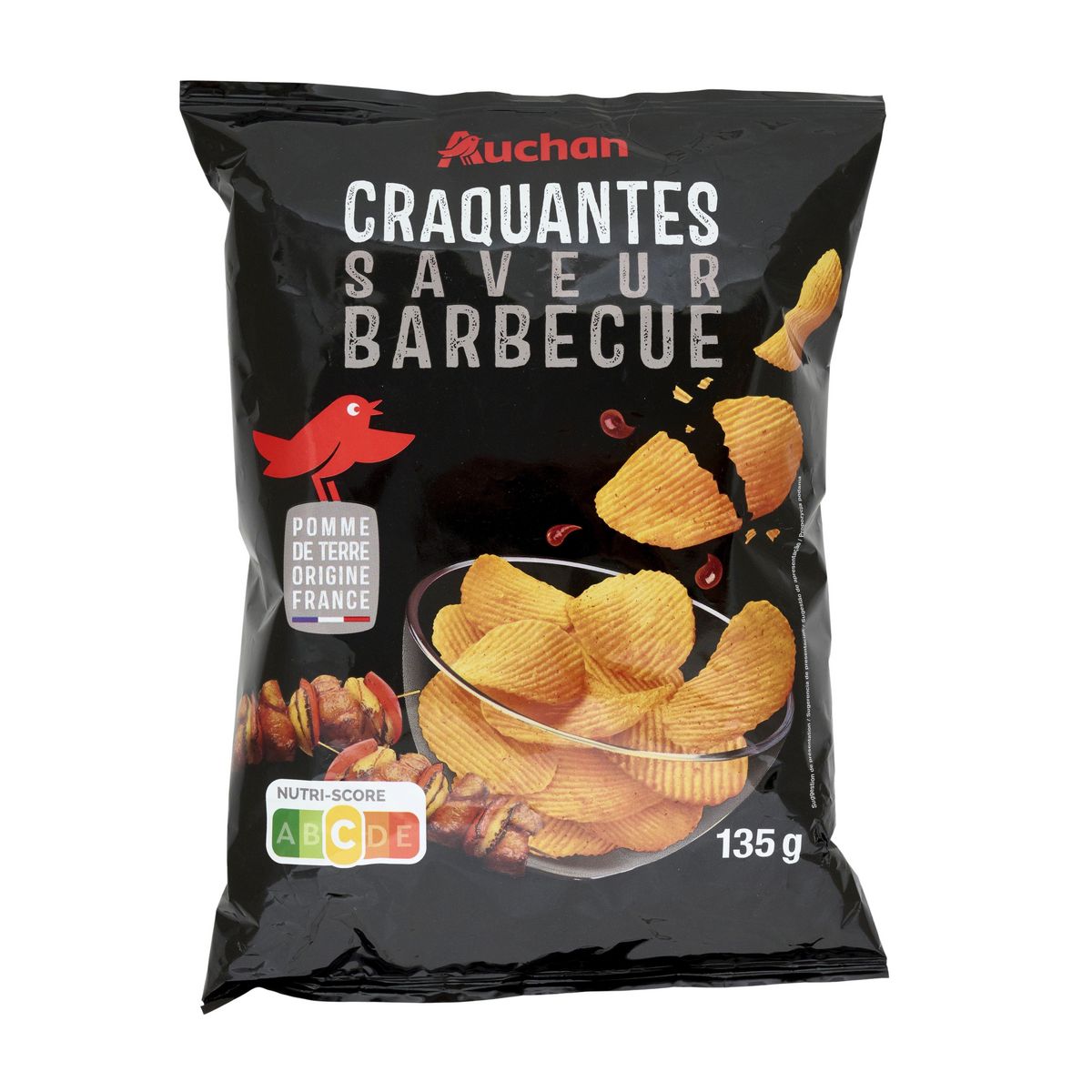 AUCHAN Chips ondulées saveur barbecue 135g