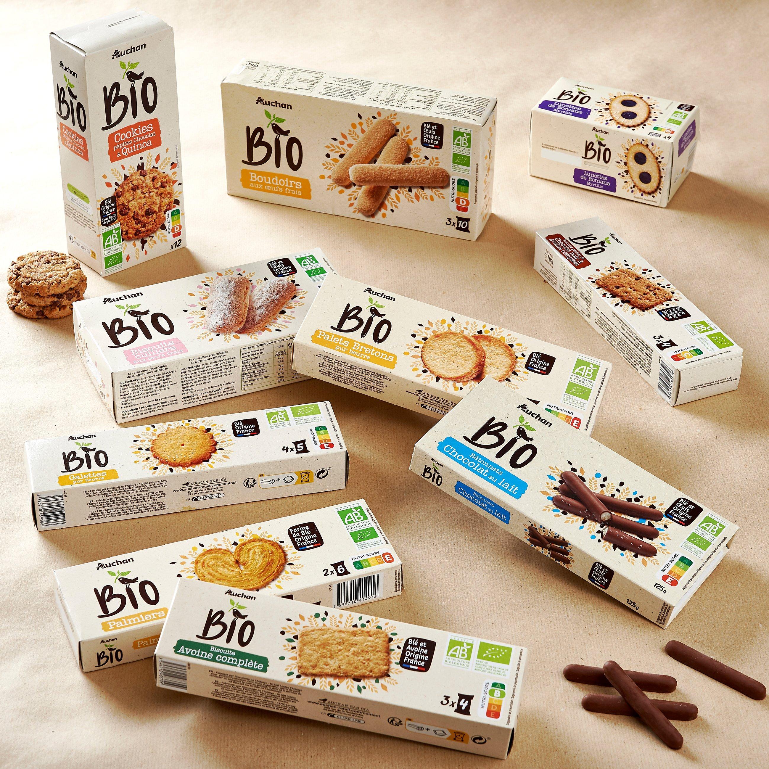 Voir la diapositive 3 : AUCHAN BIO Cookies pépites de chocolat et quinoa 12 cookies 175g