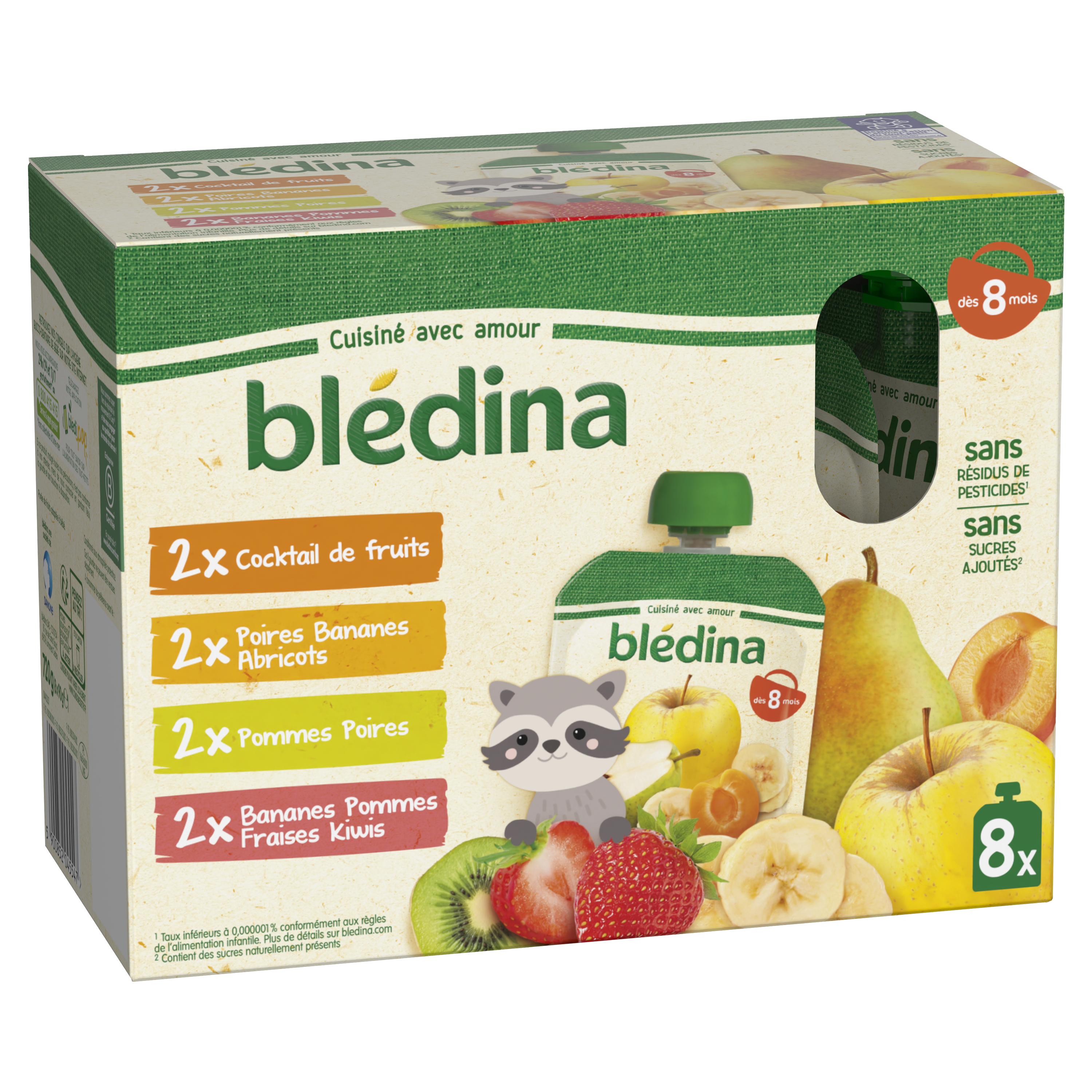 Voir la diapositive 2 : BLEDINA Gourdes dessert purée de fruits dès 8 mois 8x90g