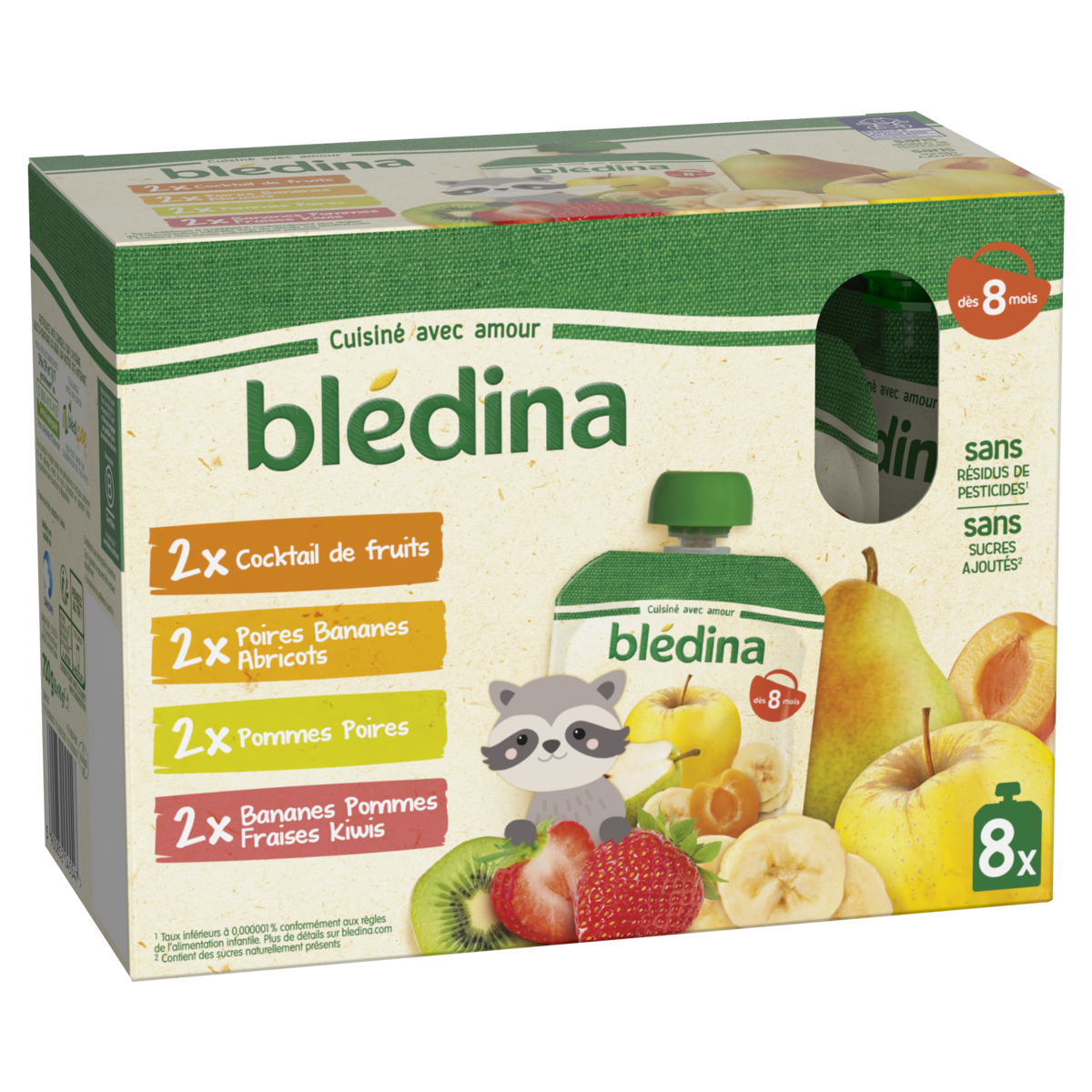 BLEDINA Gourdes dessert purée de fruits dès 8 mois 8x90g