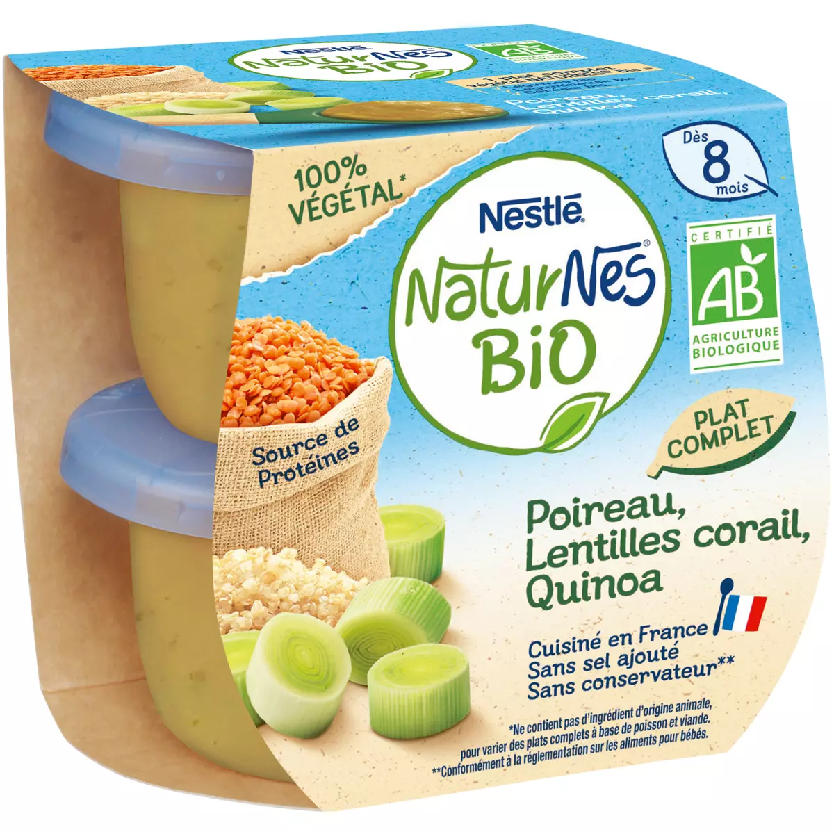 NESTLE Naturnes Bio bol poireaux lentilles et quinoa dès 8 mois 2x190g