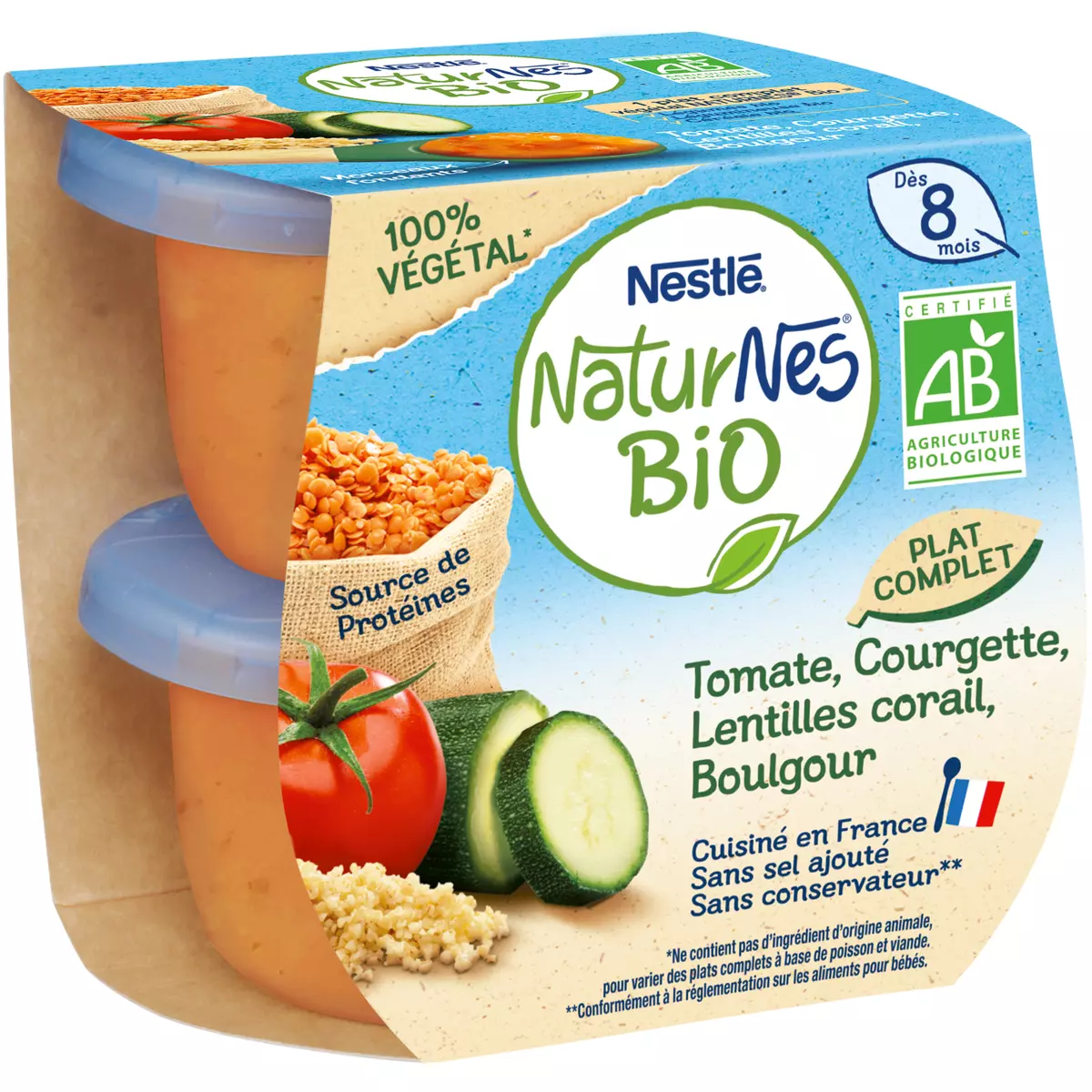 NESTLE Naturnes bio 100% végétal Bol tomates, courgettes, lentilles et boulgour dès 8 mois 2x190g