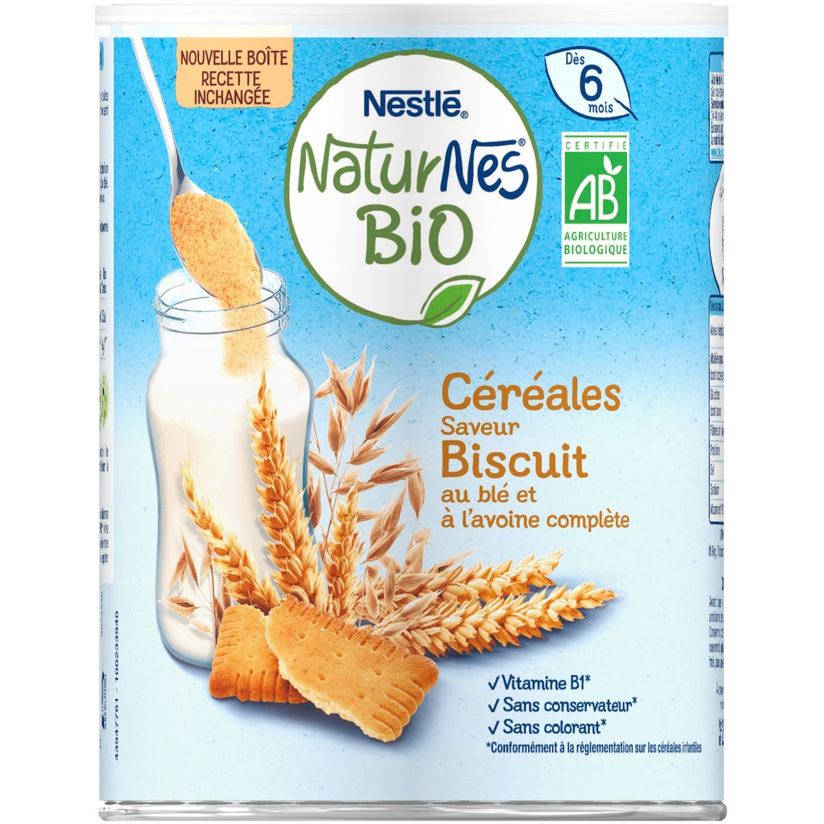 NESTLE Naturnes bio Céréales saveur biscuit au blé et à l'avoine complète bio dès 6 mois 240g