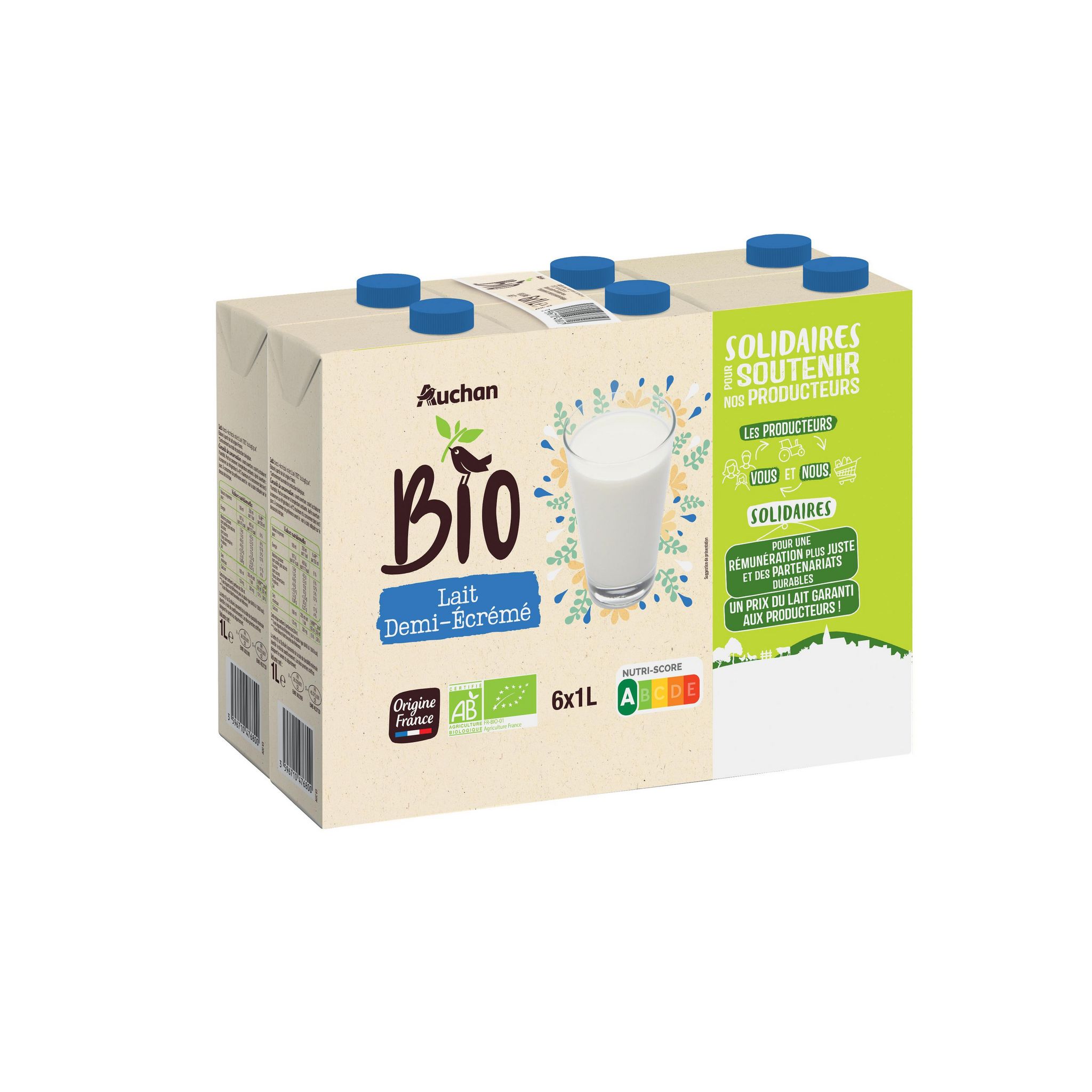 Voir la diapositive 2 : AUCHAN SOLIDAIRES BIO CULTIVONS LE BON Lait demi-écrémé UHT 6x1L