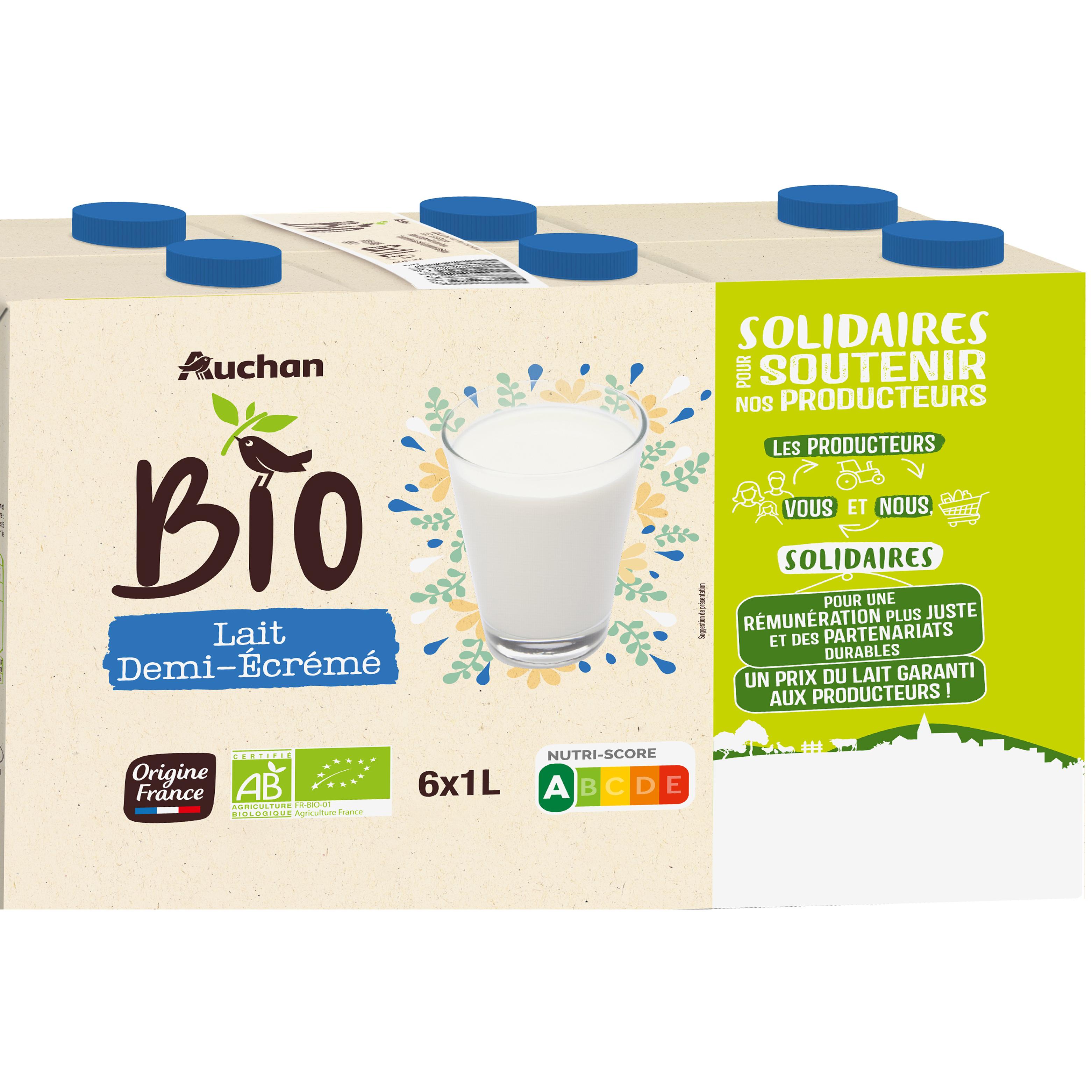 Voir la diapositive 4 : AUCHAN SOLIDAIRES BIO CULTIVONS LE BON Lait demi-écrémé UHT 6x1L