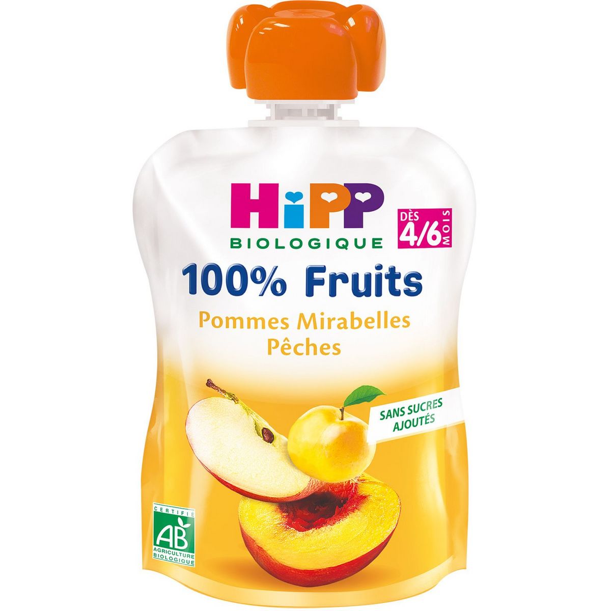 HIPP Gourde dessert 100% fruits pomme mirabelle pêche bio dès 4 mois 90g