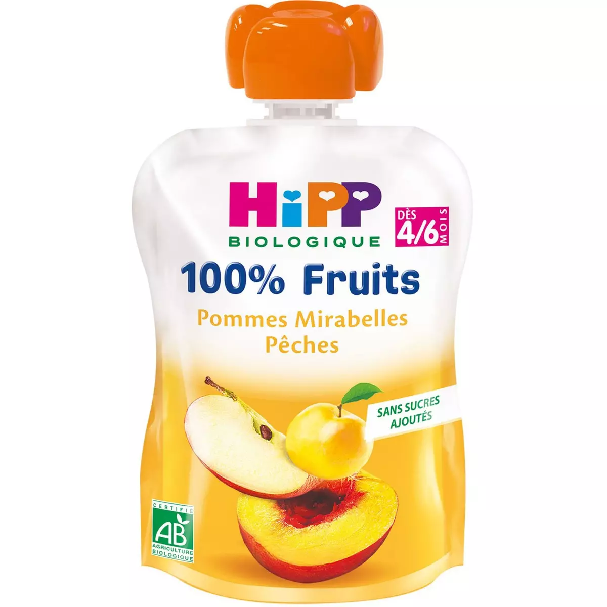 HIPP Gourde dessert 100% fruits pomme mirabelle pêche bio dès 4 mois 90g