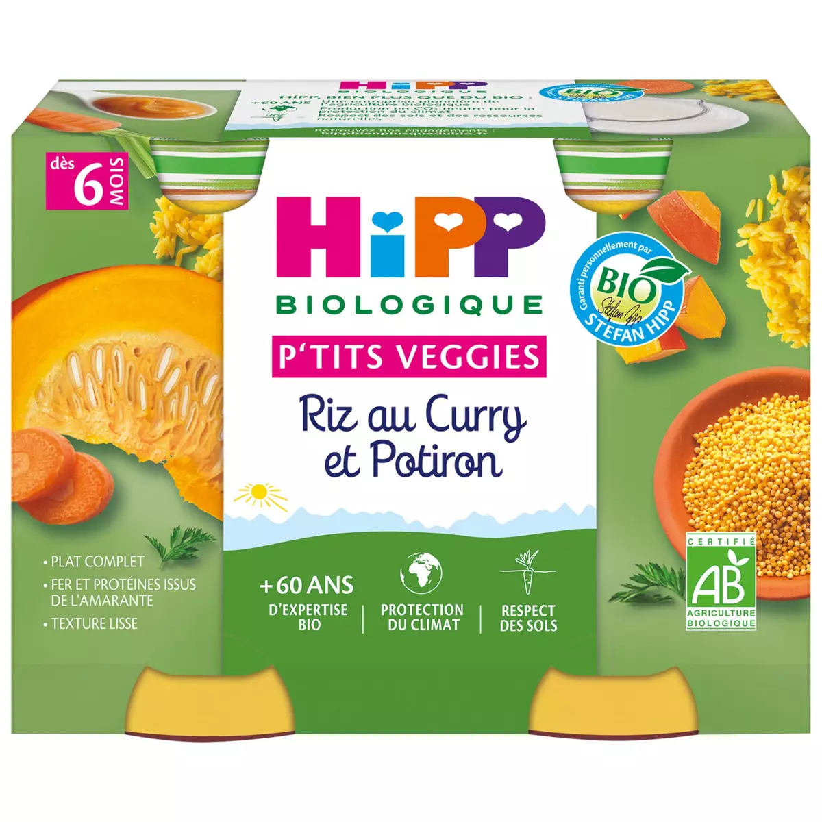 HIPP Petits Pots p'tits veggies riz curry potiron bio dès 6 mois 2x190g
