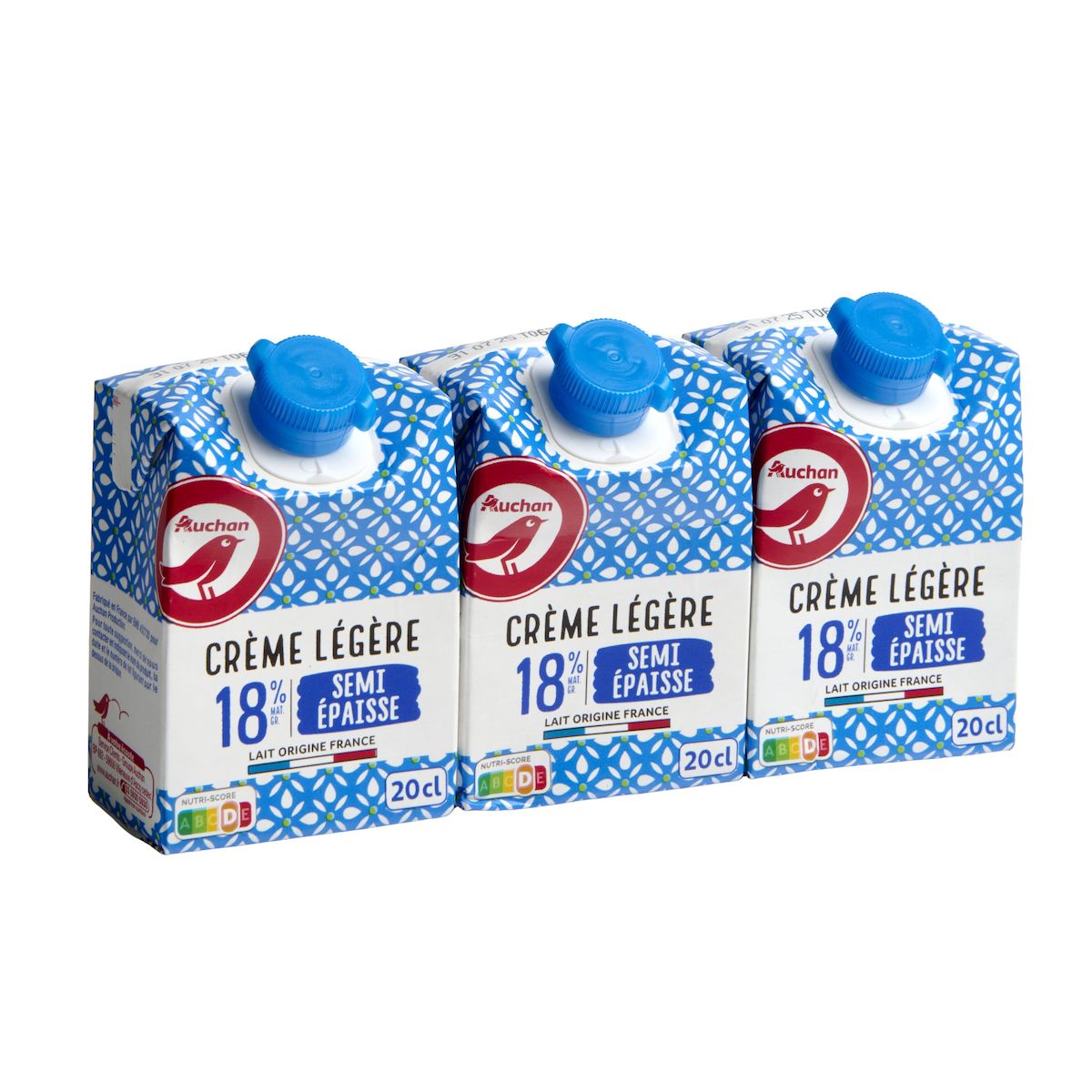 AUCHAN Crème légère semi-épaisse 18% MG UHT 3x20cl