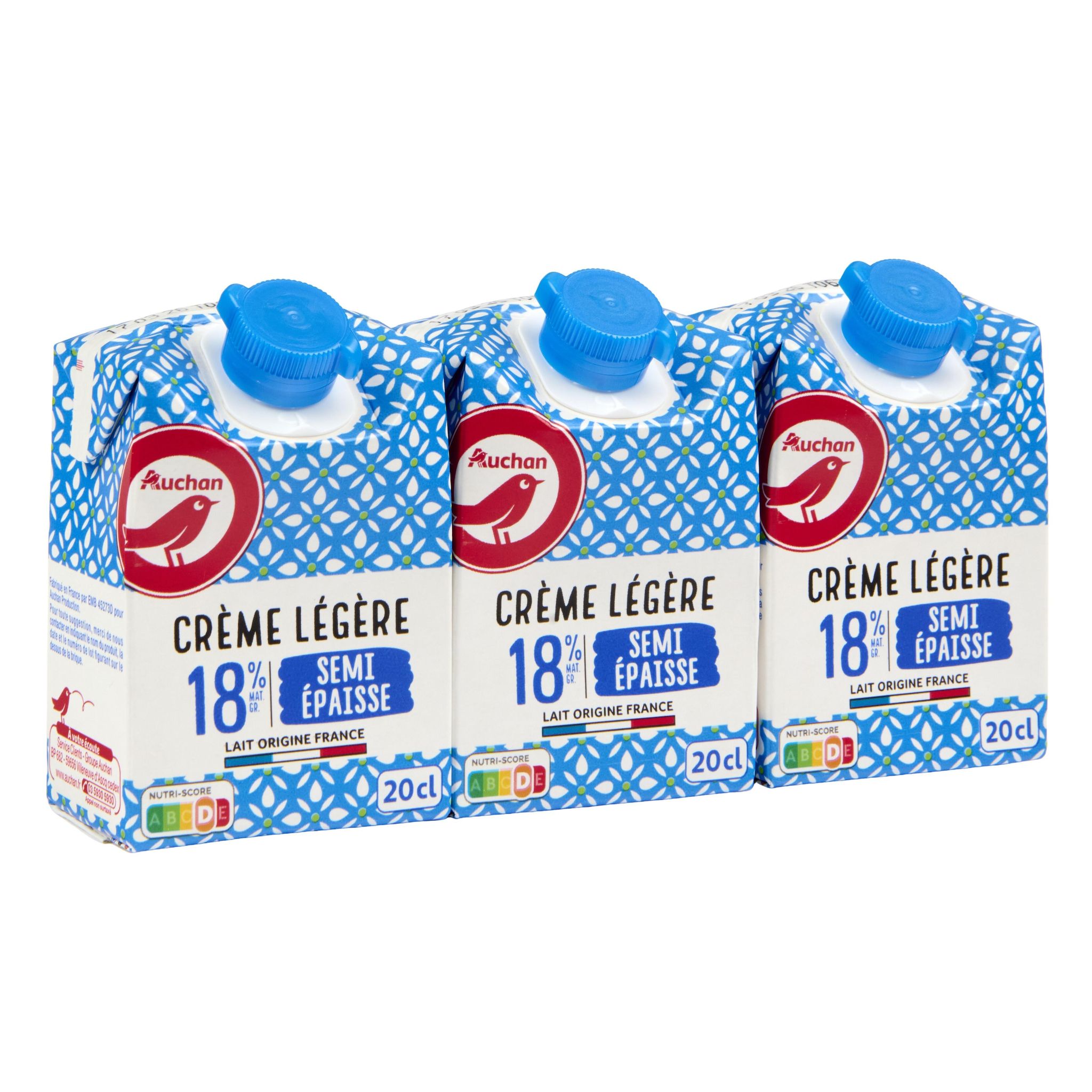 Voir la diapositive 4 : AUCHAN Crème légère semi-épaisse 18% MG UHT 3x20cl