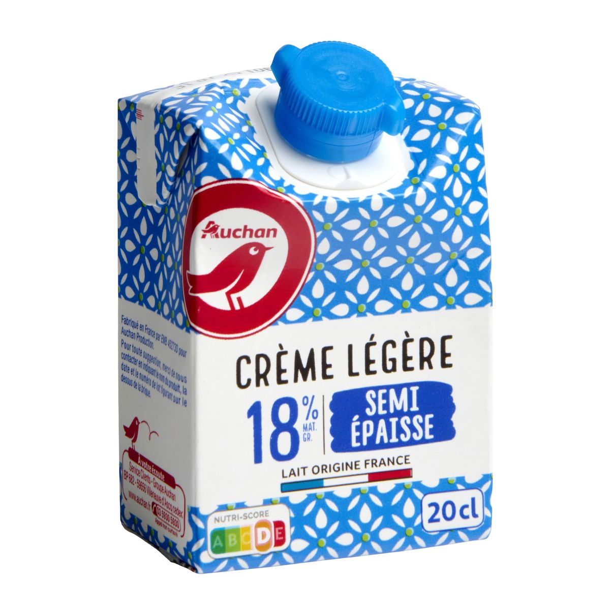 AUCHAN Crème légère semi épaisse 18%MG 20cl