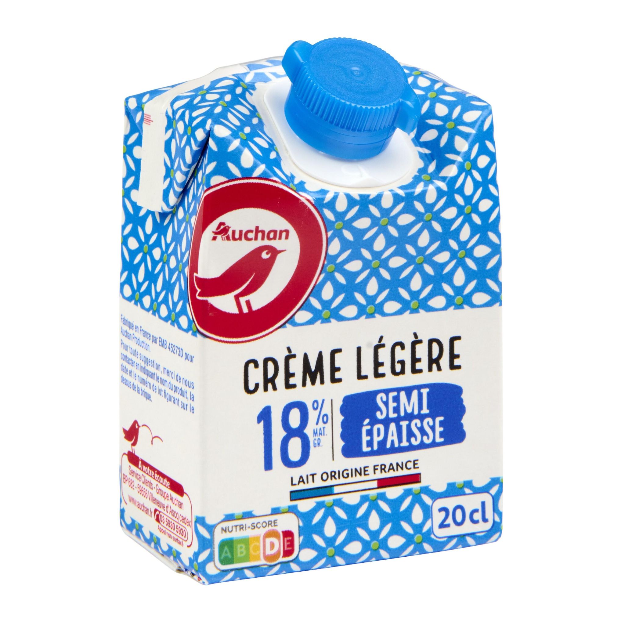 Voir la diapositive 4 : AUCHAN Crème légère semi épaisse 18%MG 20cl