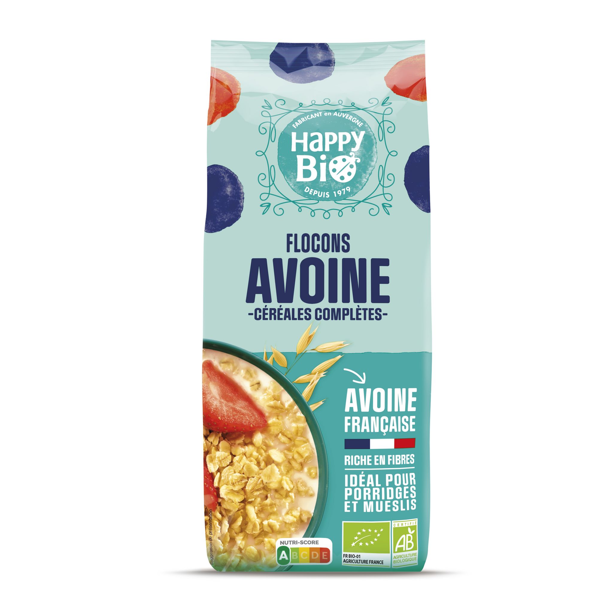 HAPPY BIO Flocons d'avoine céréales complètes bio 500g