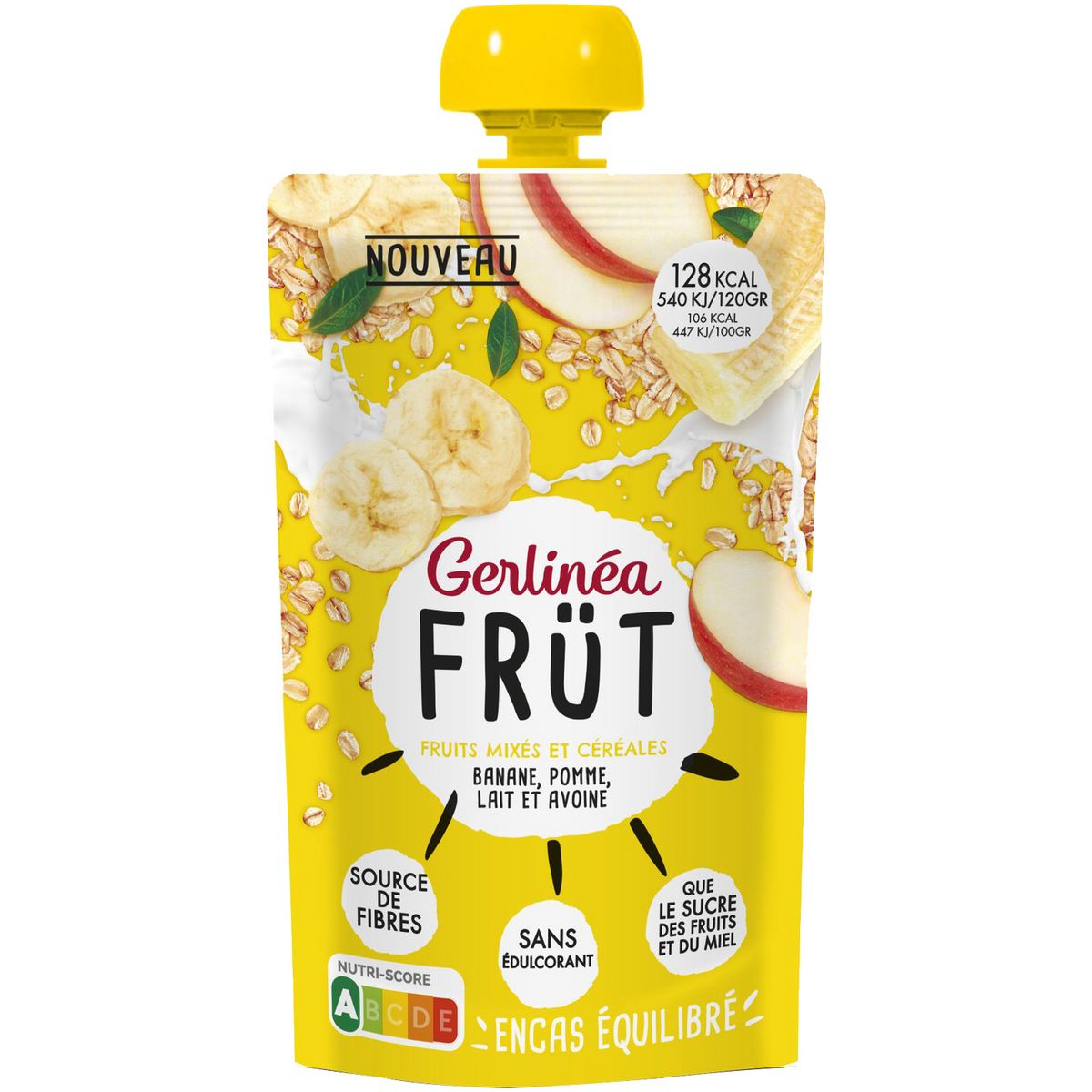 GERLINEA Spécialité fruits mixés banane pomme lait et avoine au miel gourde 120g