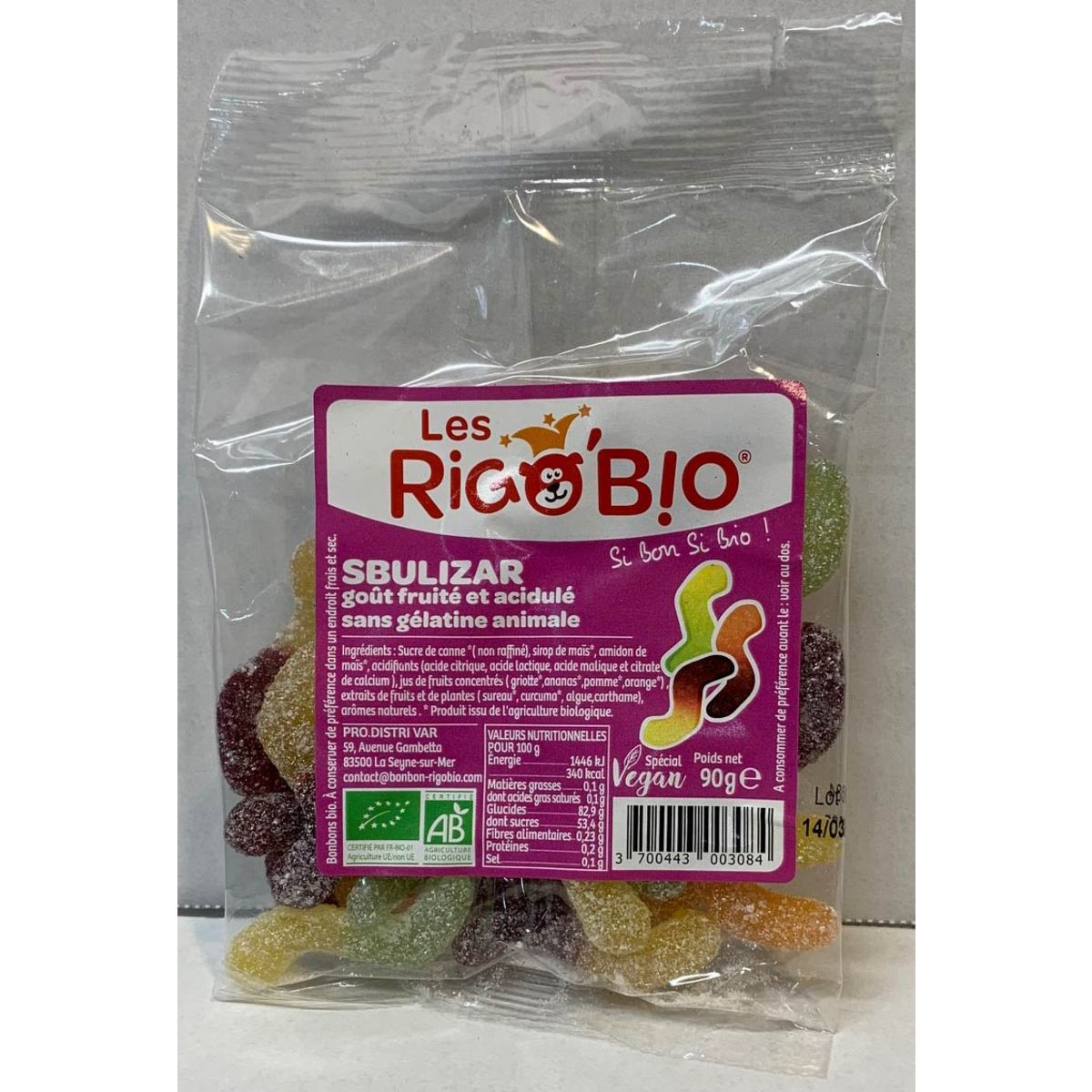 RIGOBIO Sbulizar bonbons vegan fruités et acidulés bio 90g