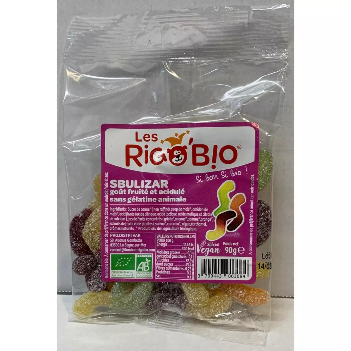 RIGOBIO Sbulizar bonbons vegan fruités et acidulés bio 90g pas cher 