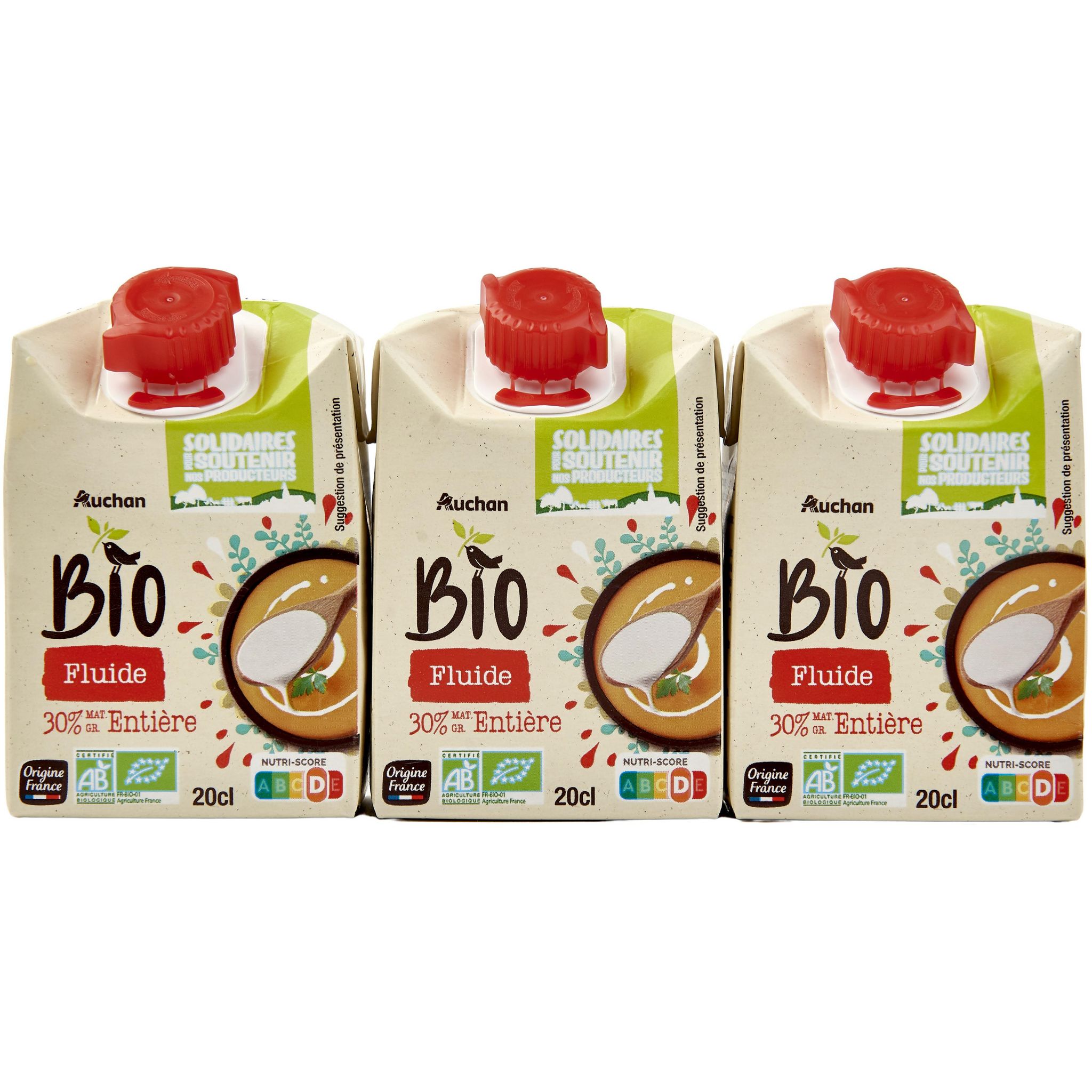 Voir la diapositive 3 : AUCHAN BIO CULTIVONS LE BON Crème fluide entière 30% MG UHT 3x20cl