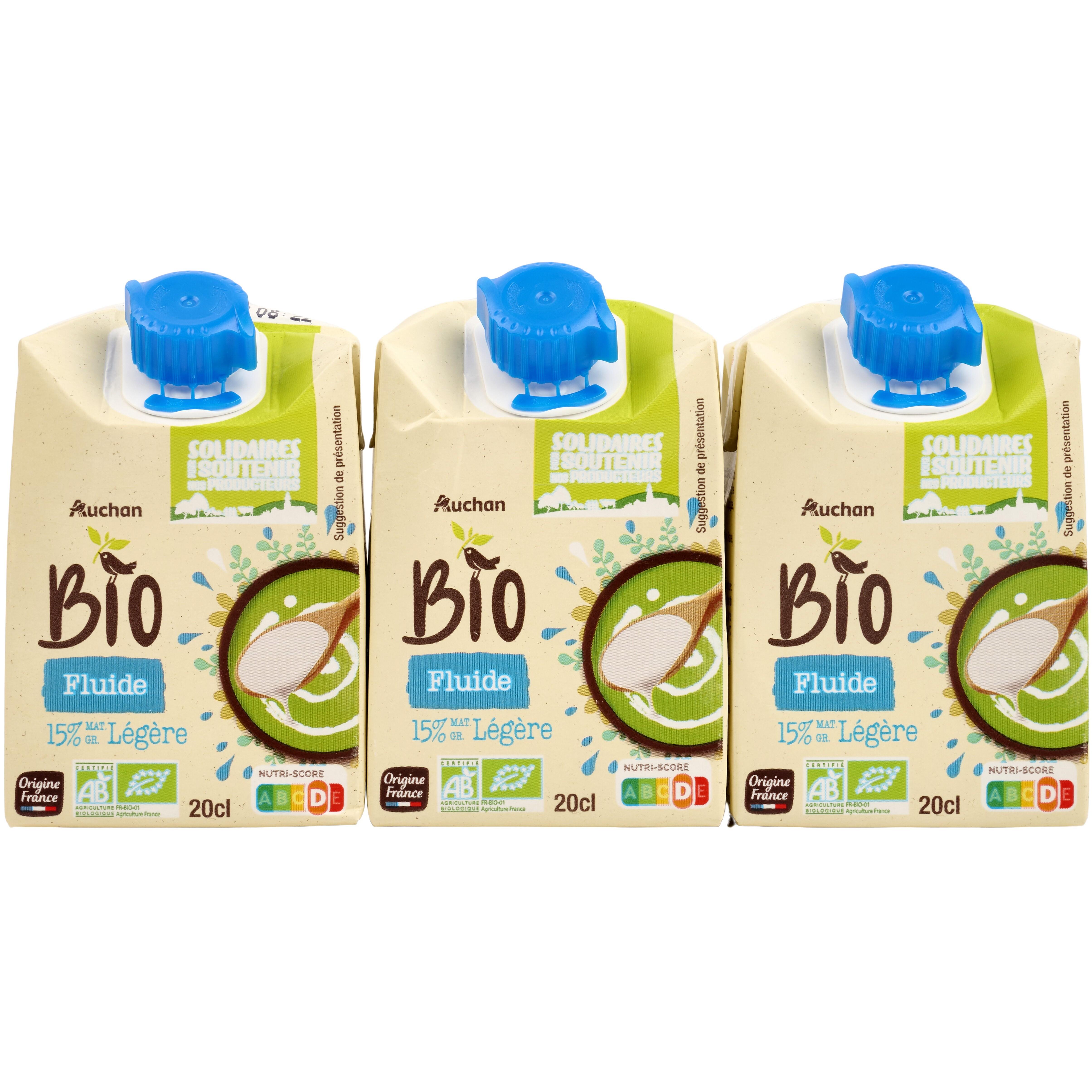 Voir la diapositive 2 : AUCHAN BIO CULTIVONS LE BON Crème fluide légère 15% MG UHT 3x20cl
