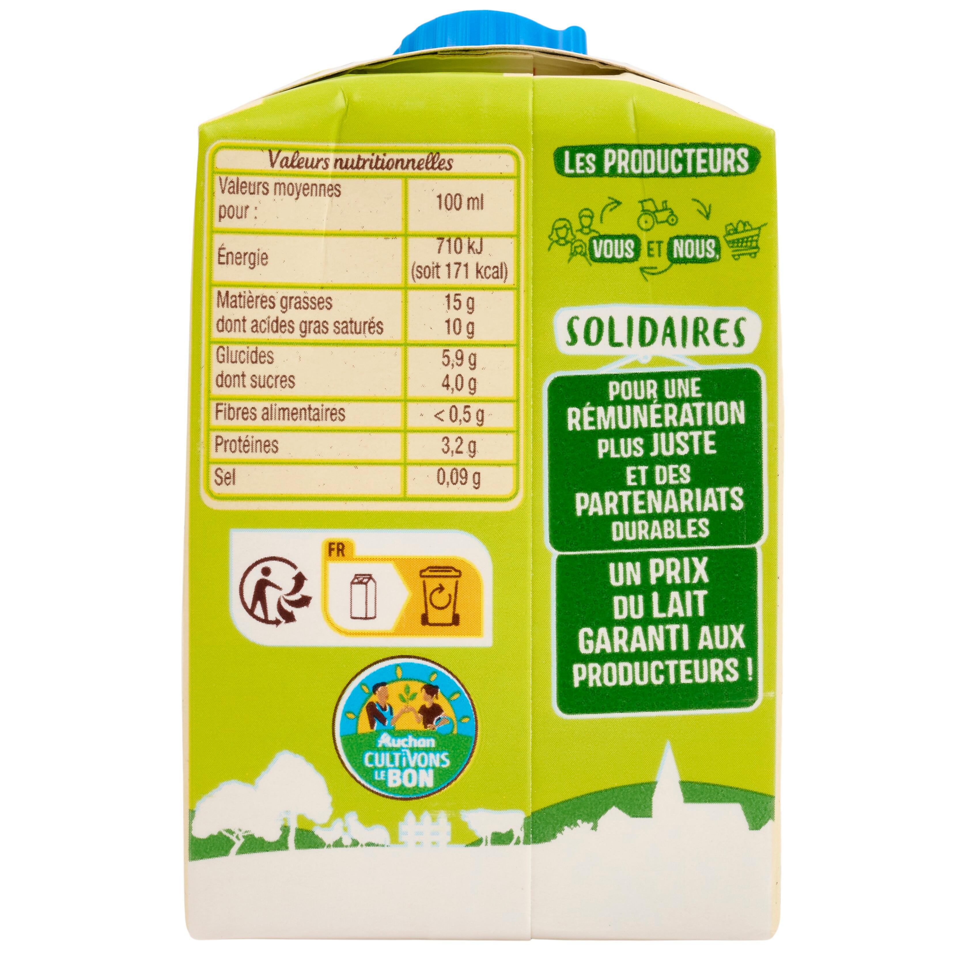 Voir la diapositive 4 : AUCHAN BIO CULTIVONS LE BON Crème fluide légère 15% MG bio 20cl