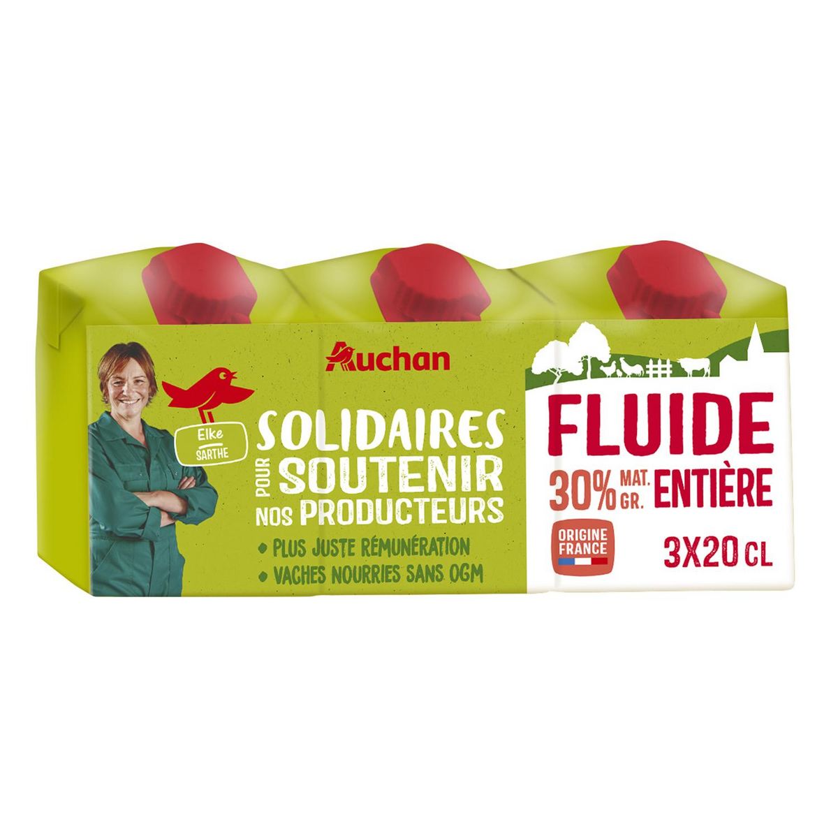 AUCHAN SOLIDAIRES CULTIVONS LE BON Crème fluide entière 30%MG UHT 3x20cl