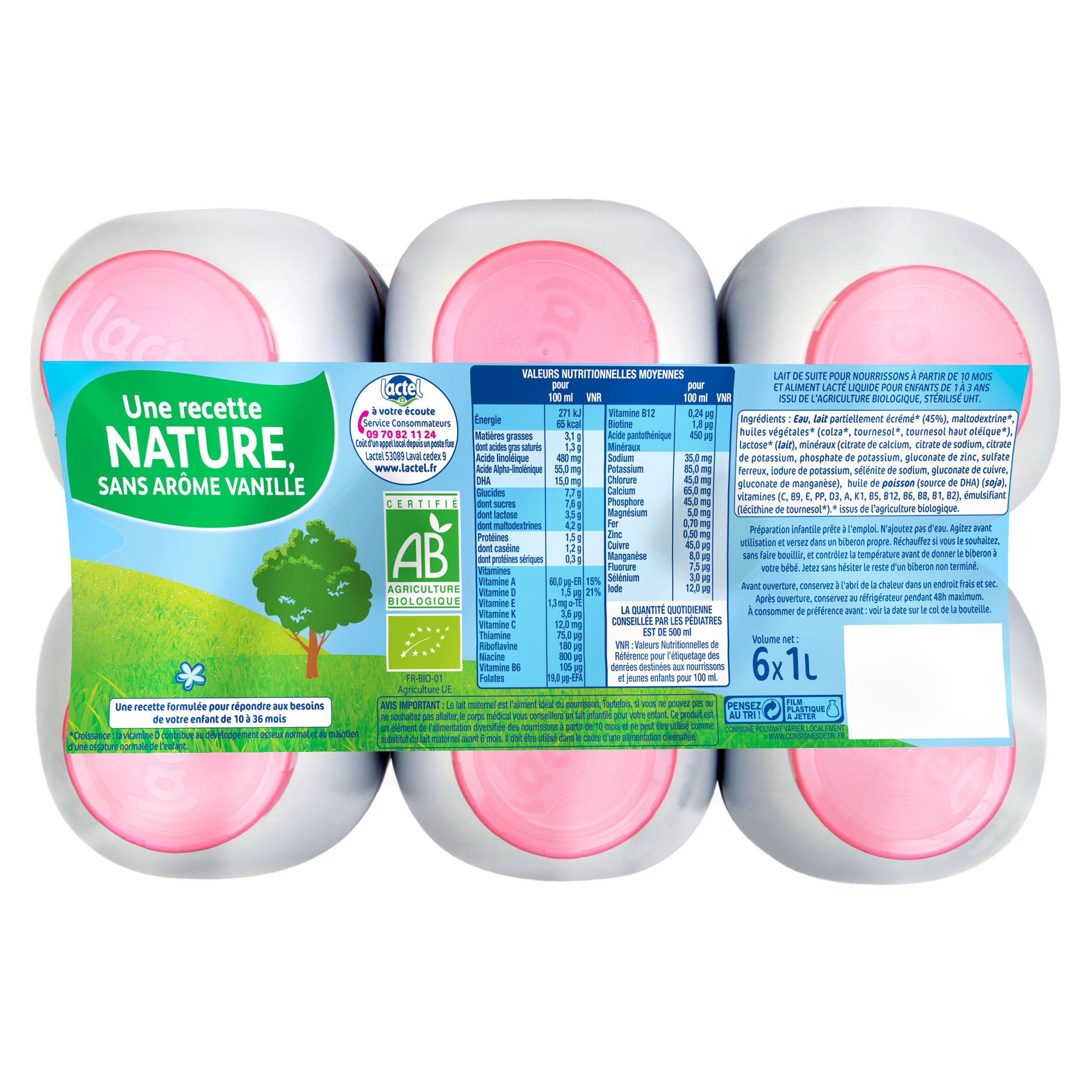 Voir la diapositive 2 : LACTEL Eveil lait croissance bio liquide dès 10 mois 6x1l