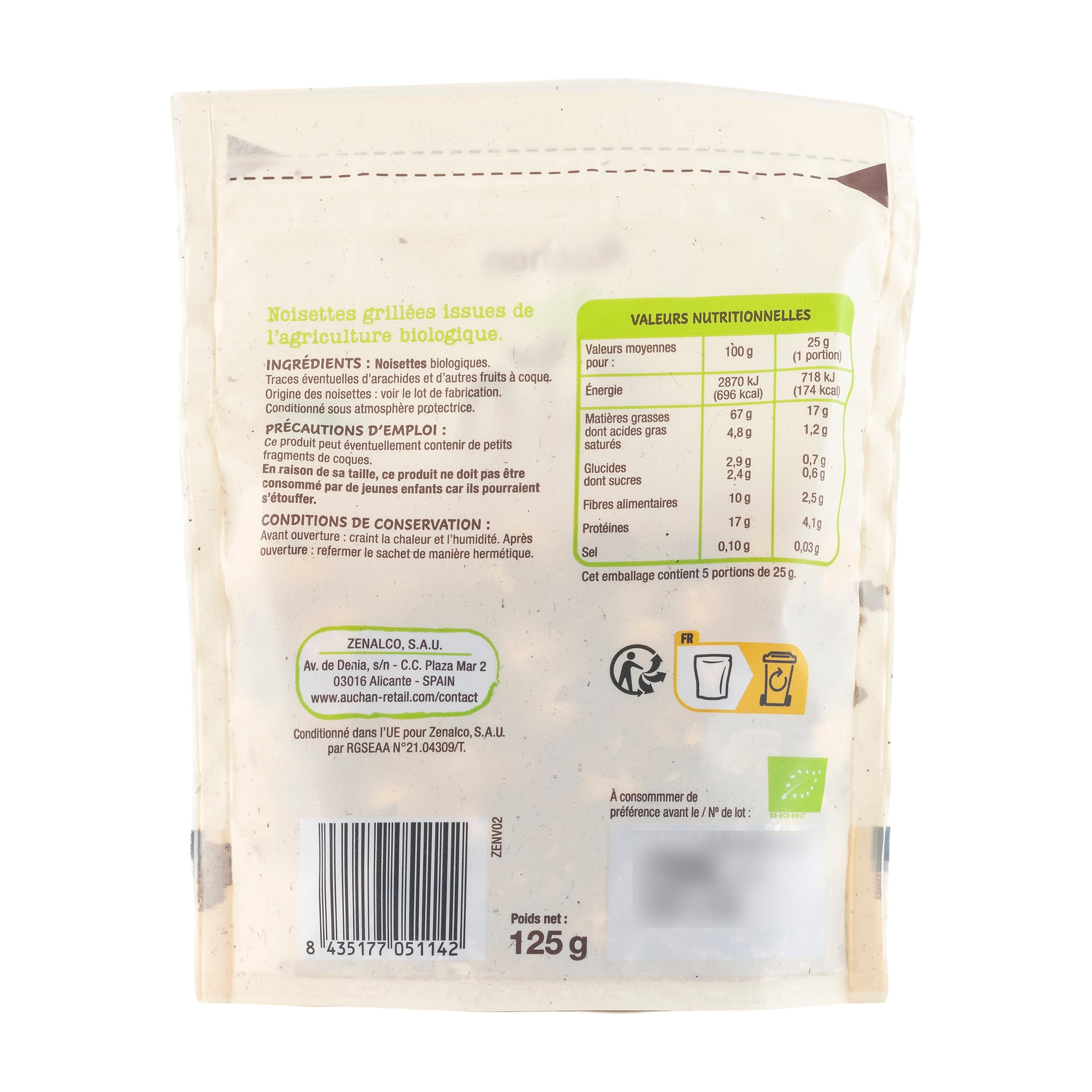Voir la diapositive 2 : AUCHAN BIO Noisettes grillées 125g