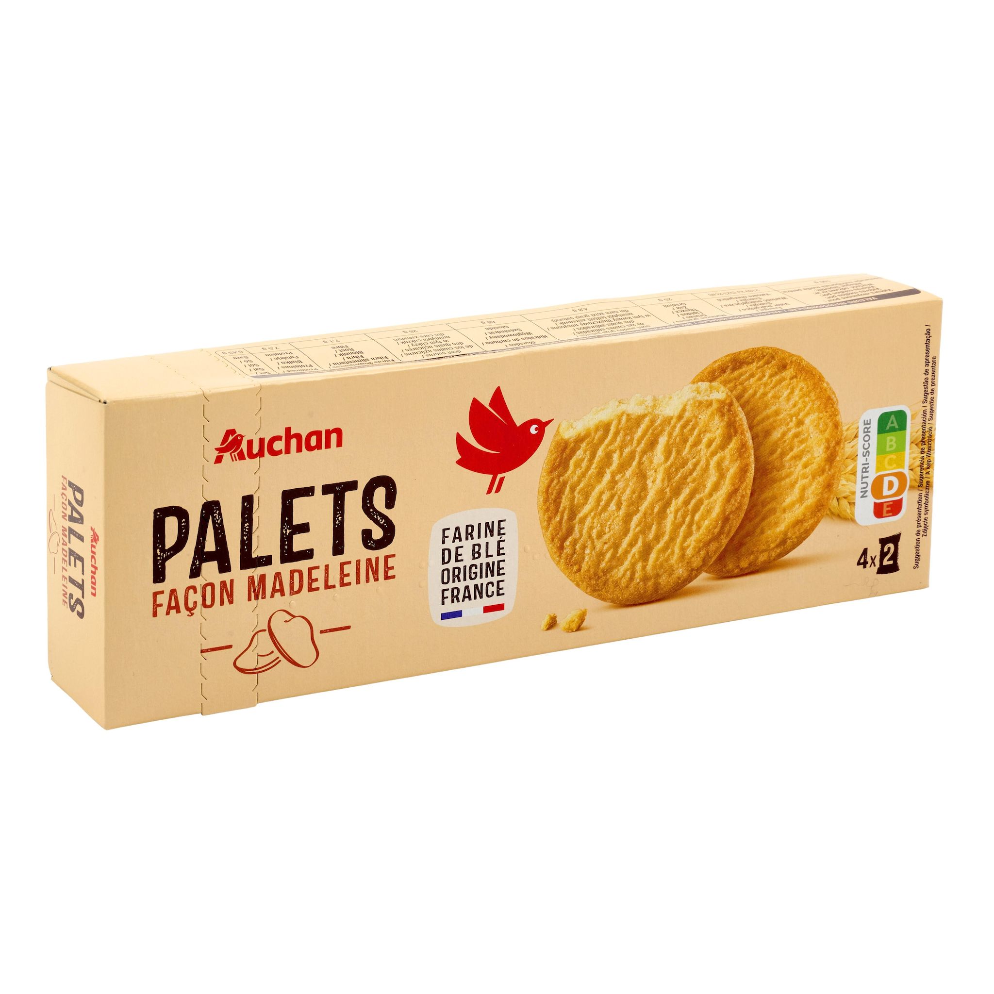 Voir la diapositive 4 : AUCHAN Palets biscuits recette à la madeleine sachets fraîcheur 8 biscuits 125g
