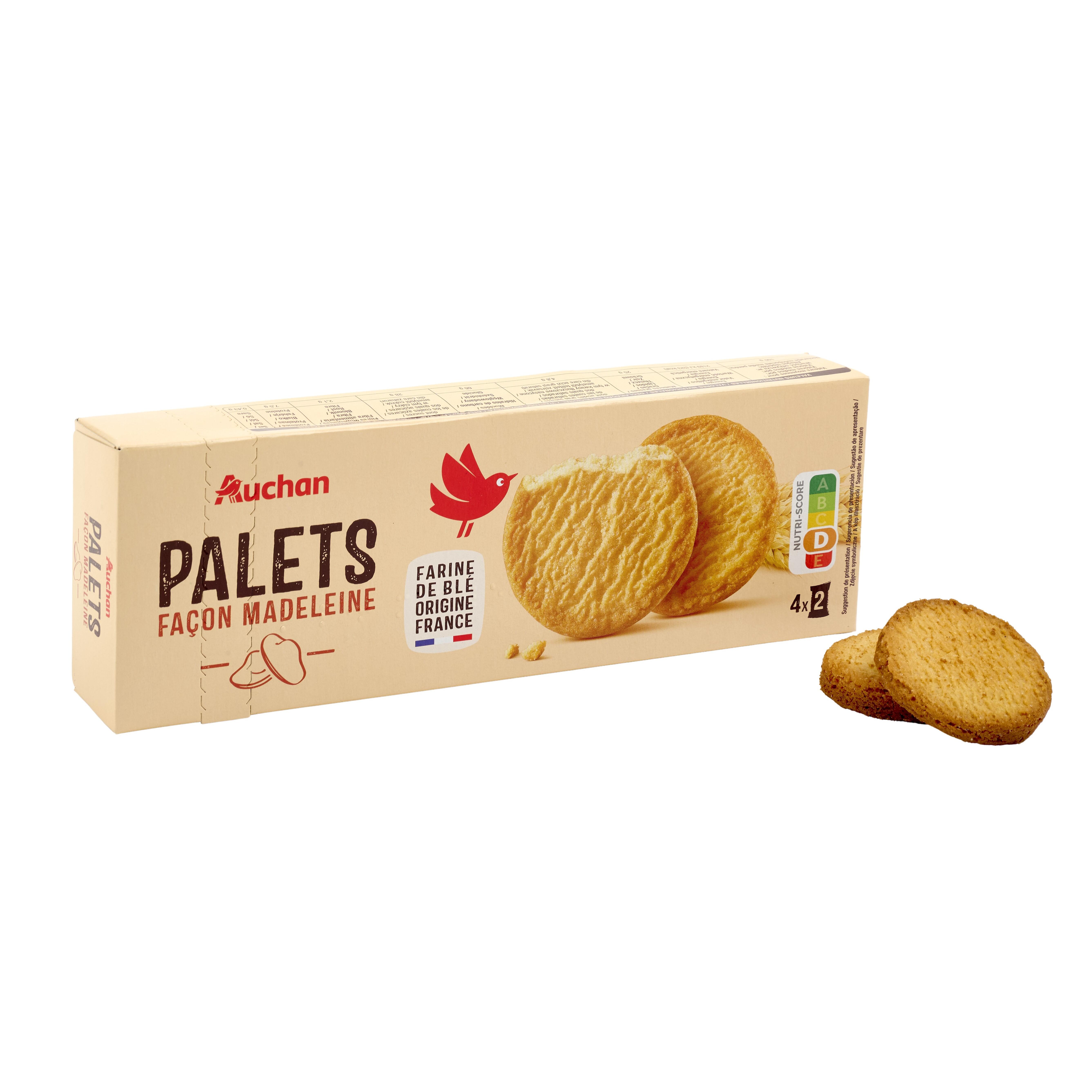 Voir la diapositive 6 : AUCHAN Palets biscuits recette à la madeleine sachets fraîcheur 8 biscuits 125g