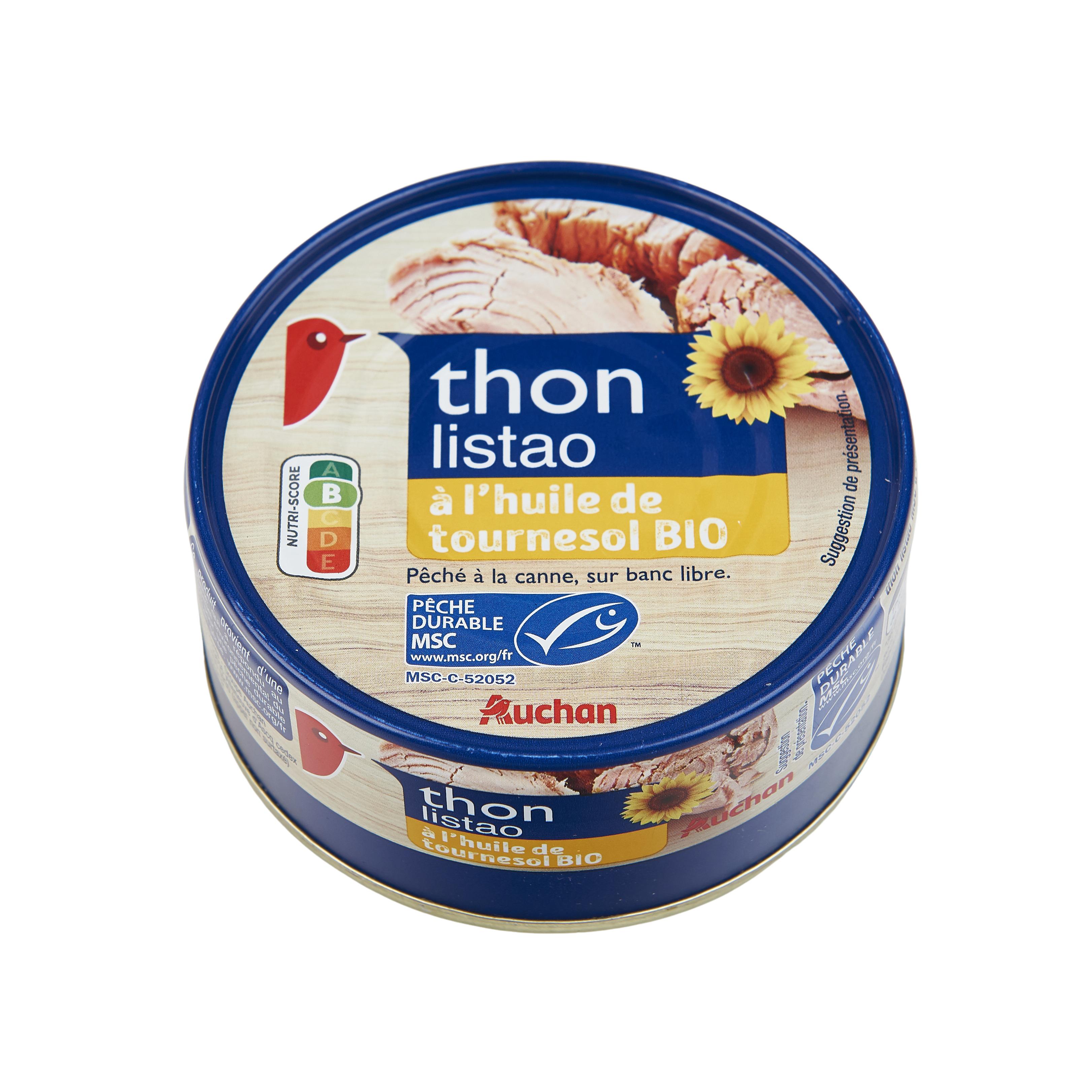 Voir la diapositive 2 : AUCHAN Thon listao MSC à l'huile de tournesol 160g