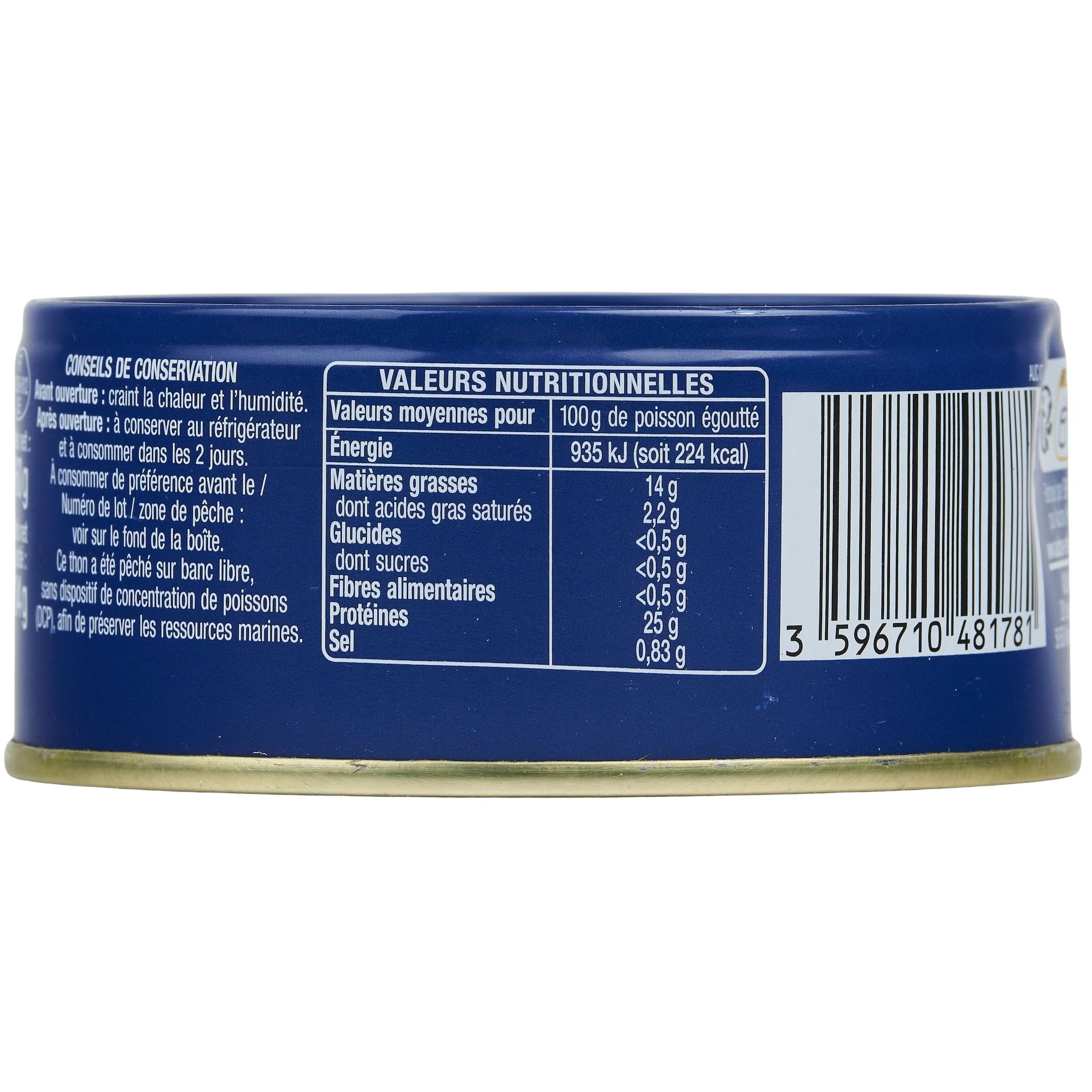 Voir la diapositive 5 : AUCHAN Thon albacore MSC à l'huile d olive vierge extra bio 160g