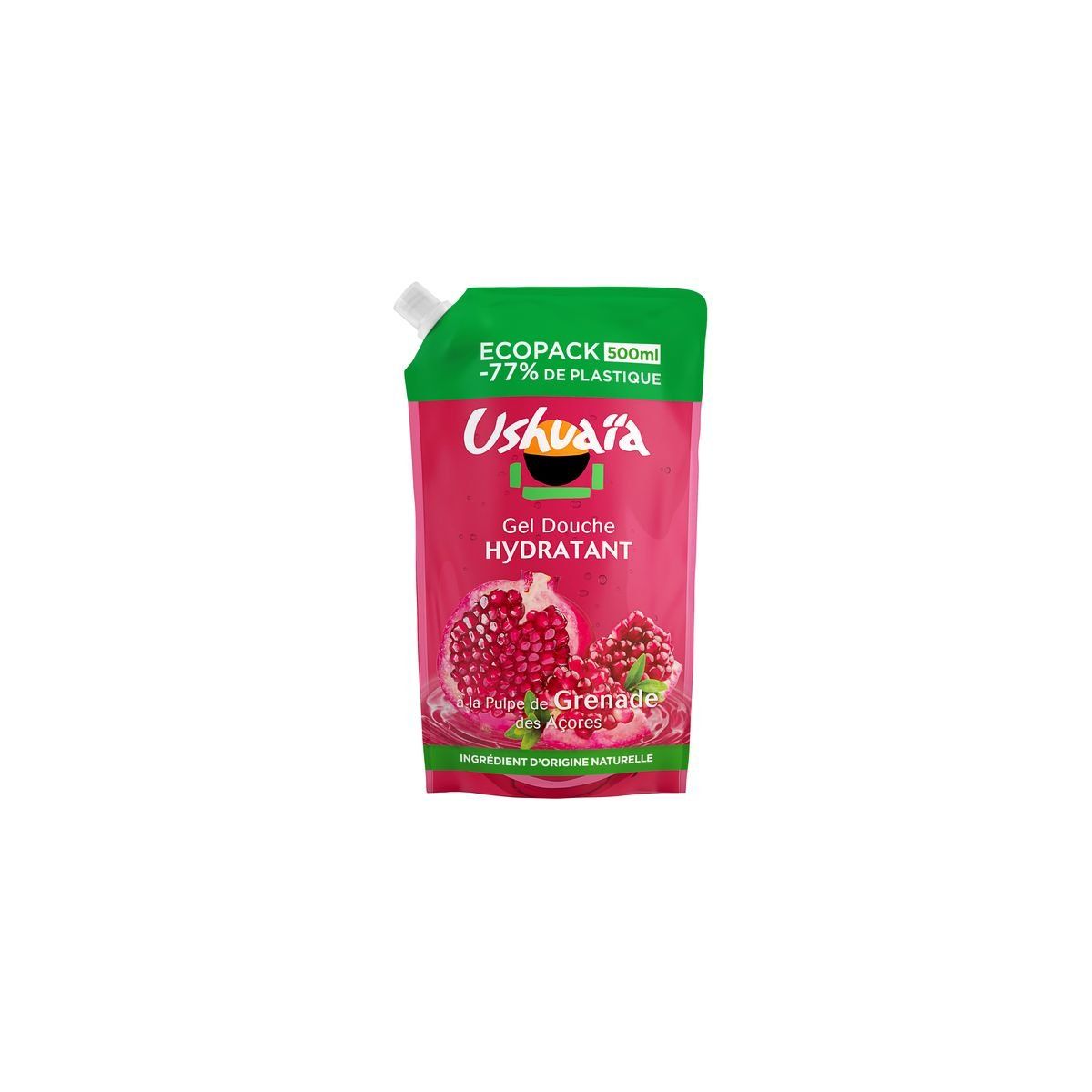USHUAIA Gel douche hydratant à la pulpe de grenade des Açores ecopack 500ml