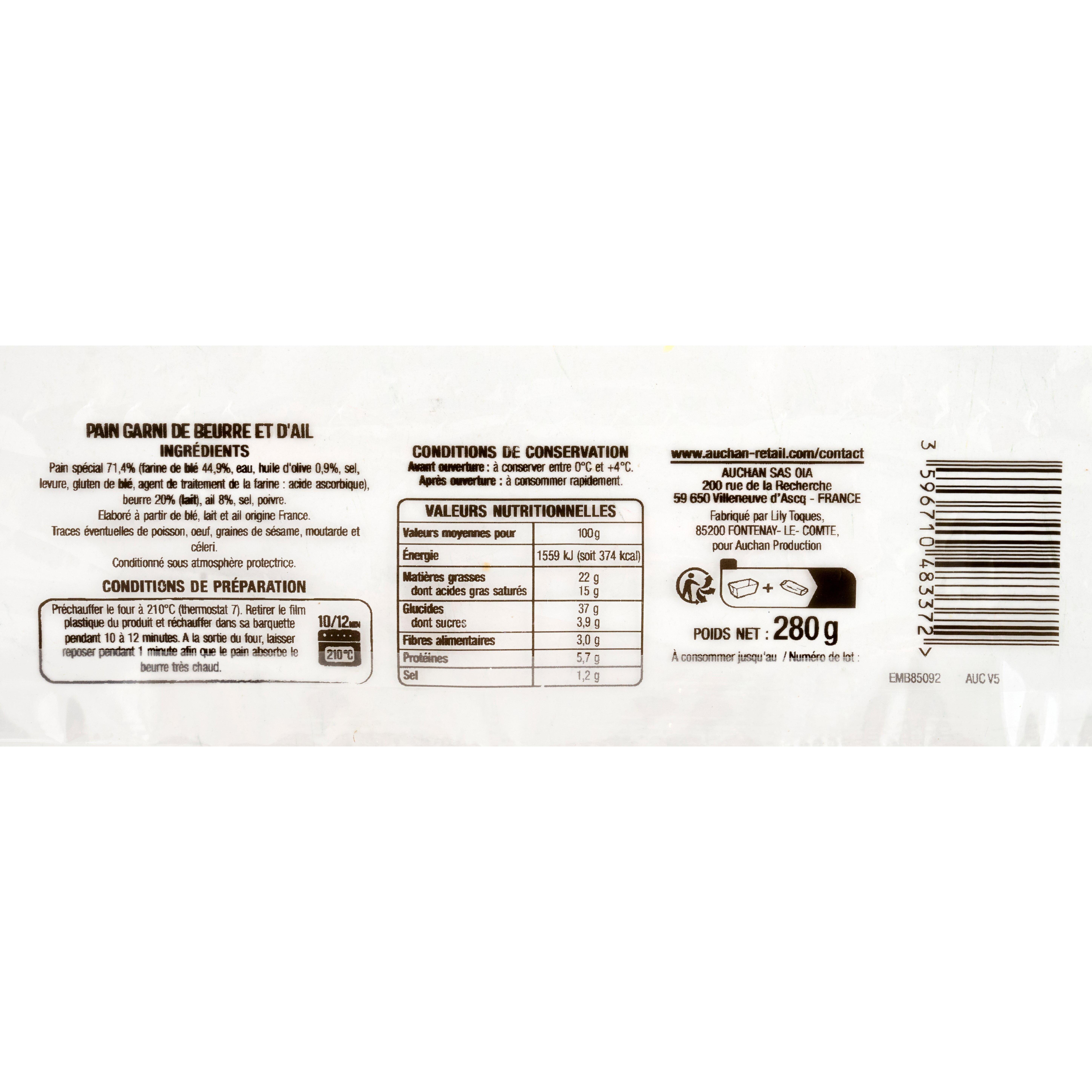 Voir la diapositive 2 : AUCHAN TERROIR Préfou beurre et ail 16 tranches 280g