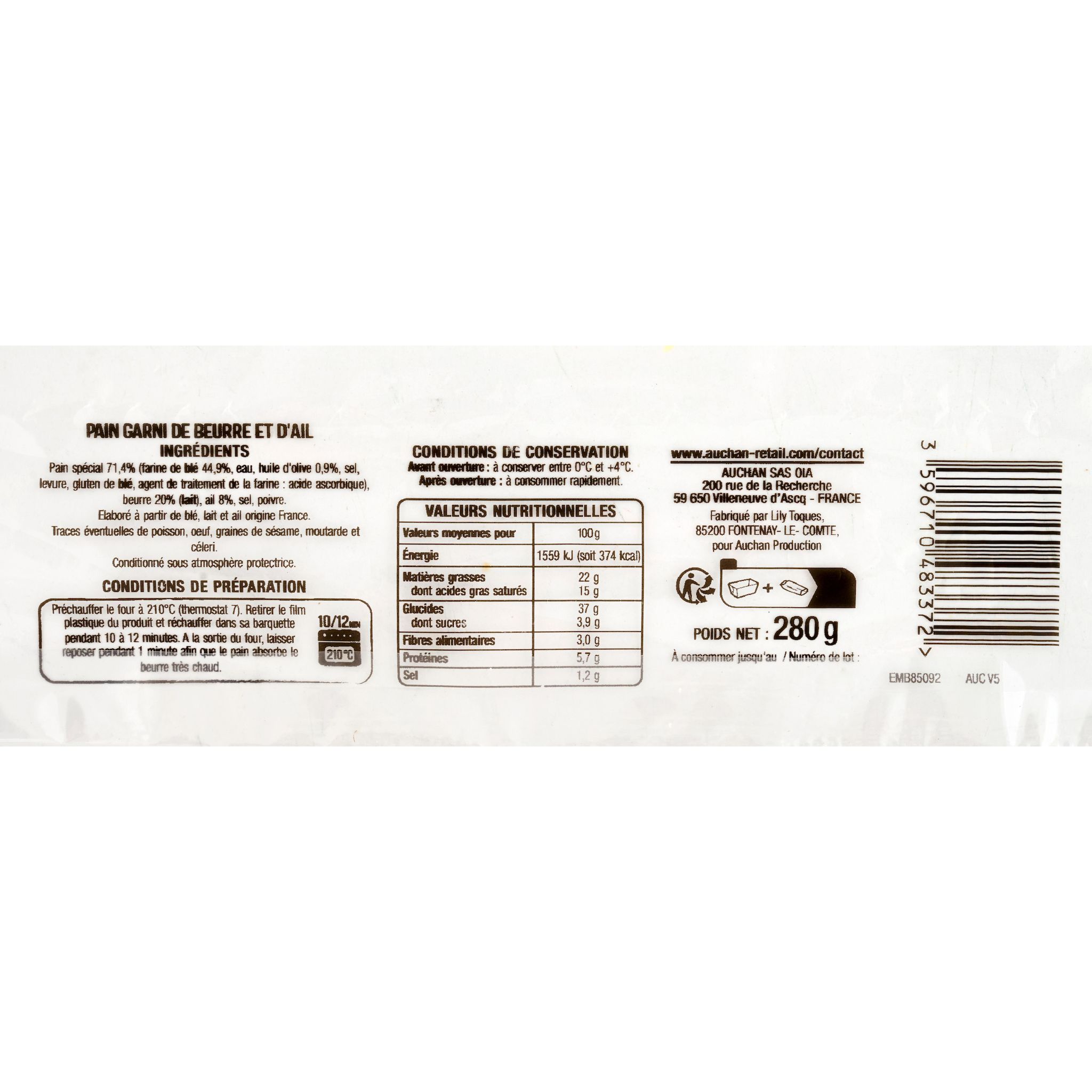 Voir la diapositive 2 : AUCHAN TERROIR Préfou beurre et ail 280g