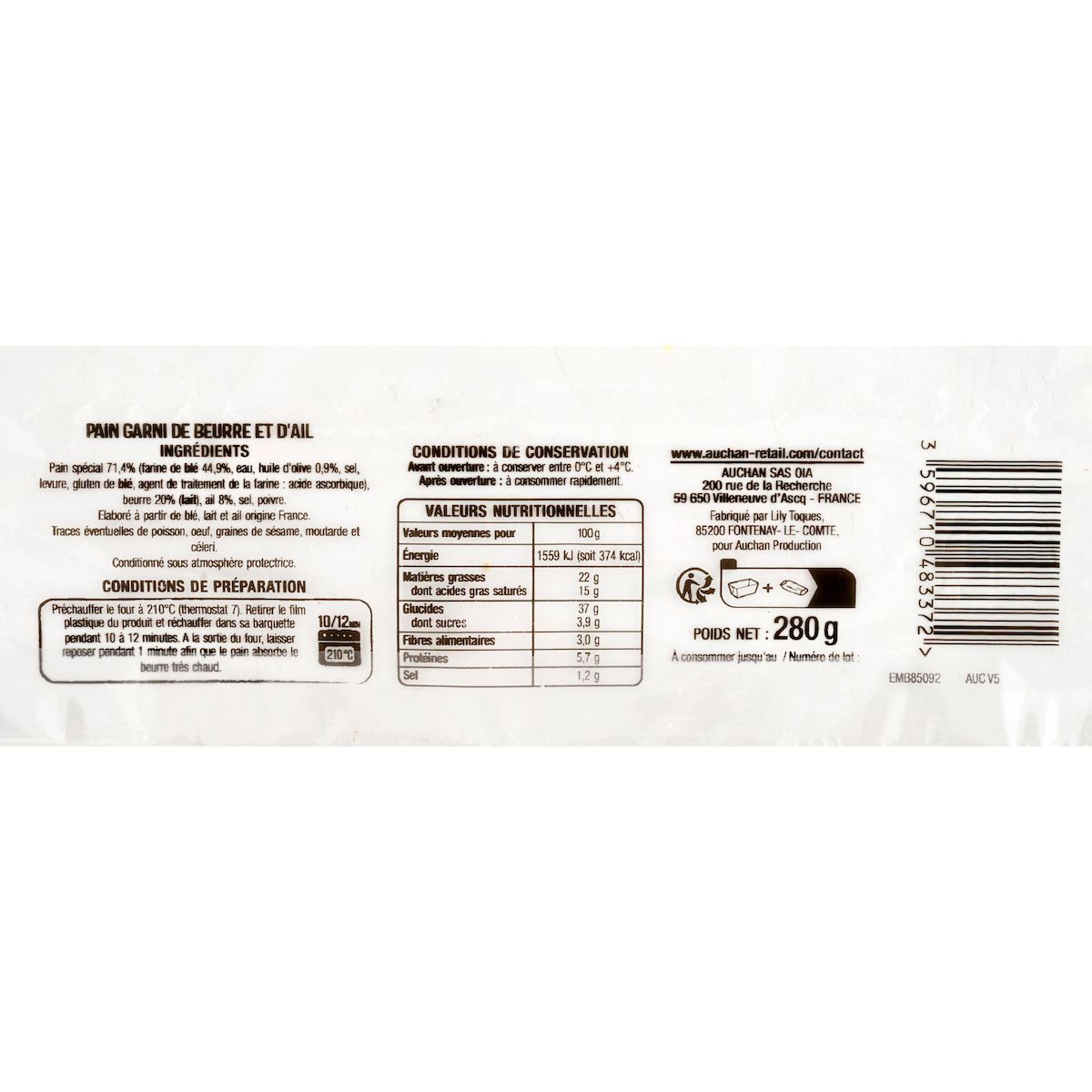 AUCHAN TERROIR Préfou beurre et ail 280g