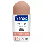 SANEX Natur protect Déodorant bille femme 24h peaux sensibles à la pierre d'alun 50ml