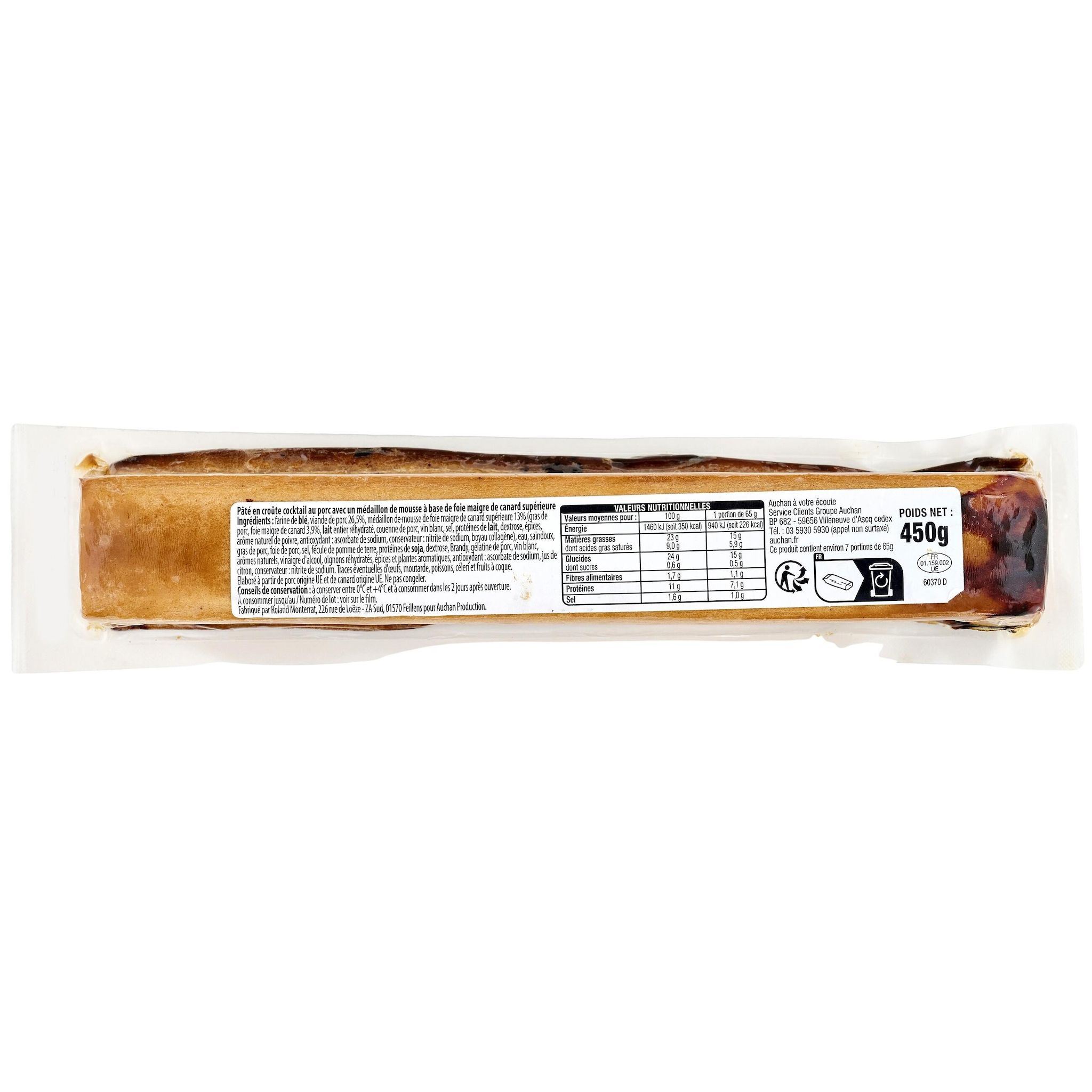 Voir la diapositive 2 : AUCHAN COLLECTION Pâté en croûte Richelieu 1 pièce 450g