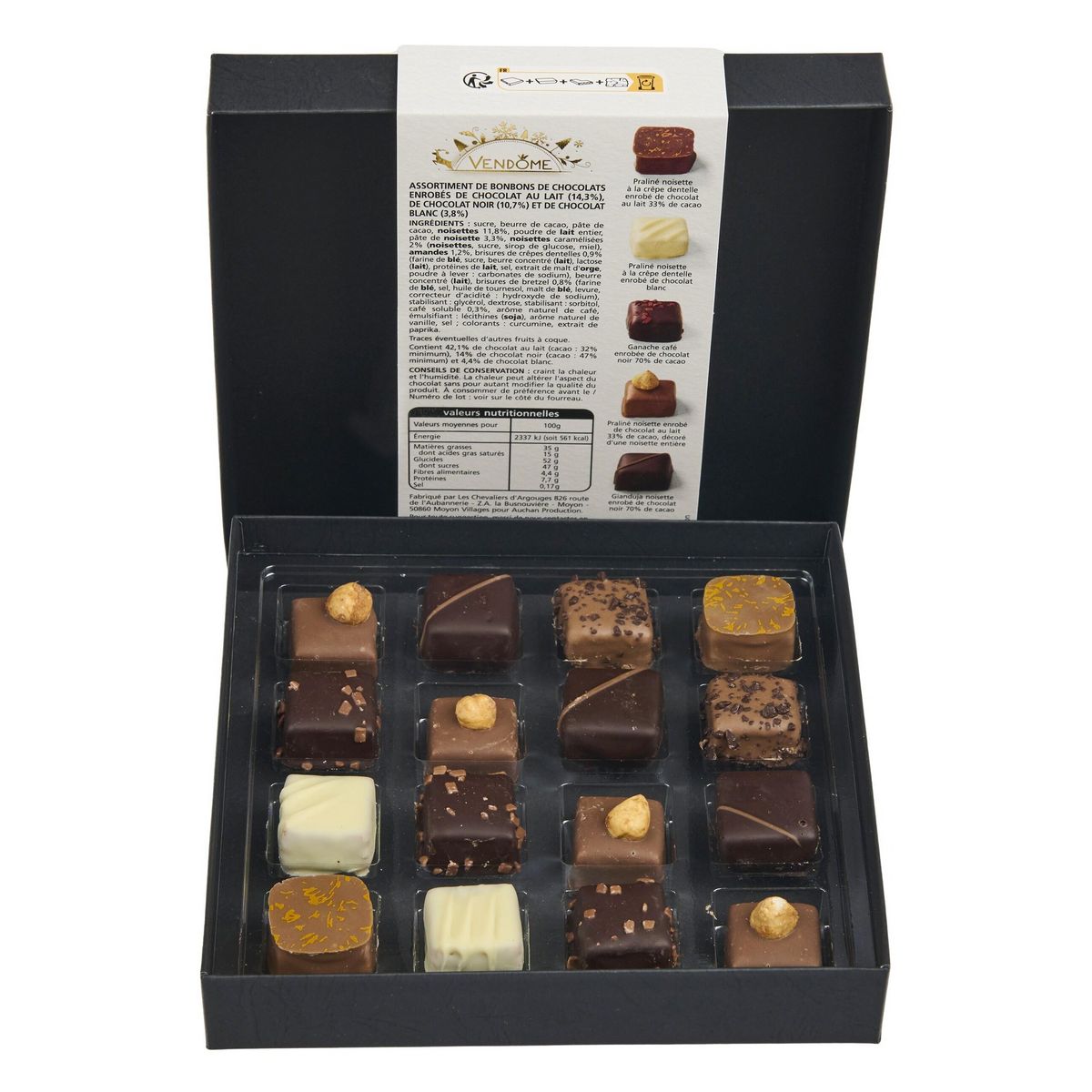 VENDOME Sélection assortiment de chocolats 6 variétés 16 pièces 165g