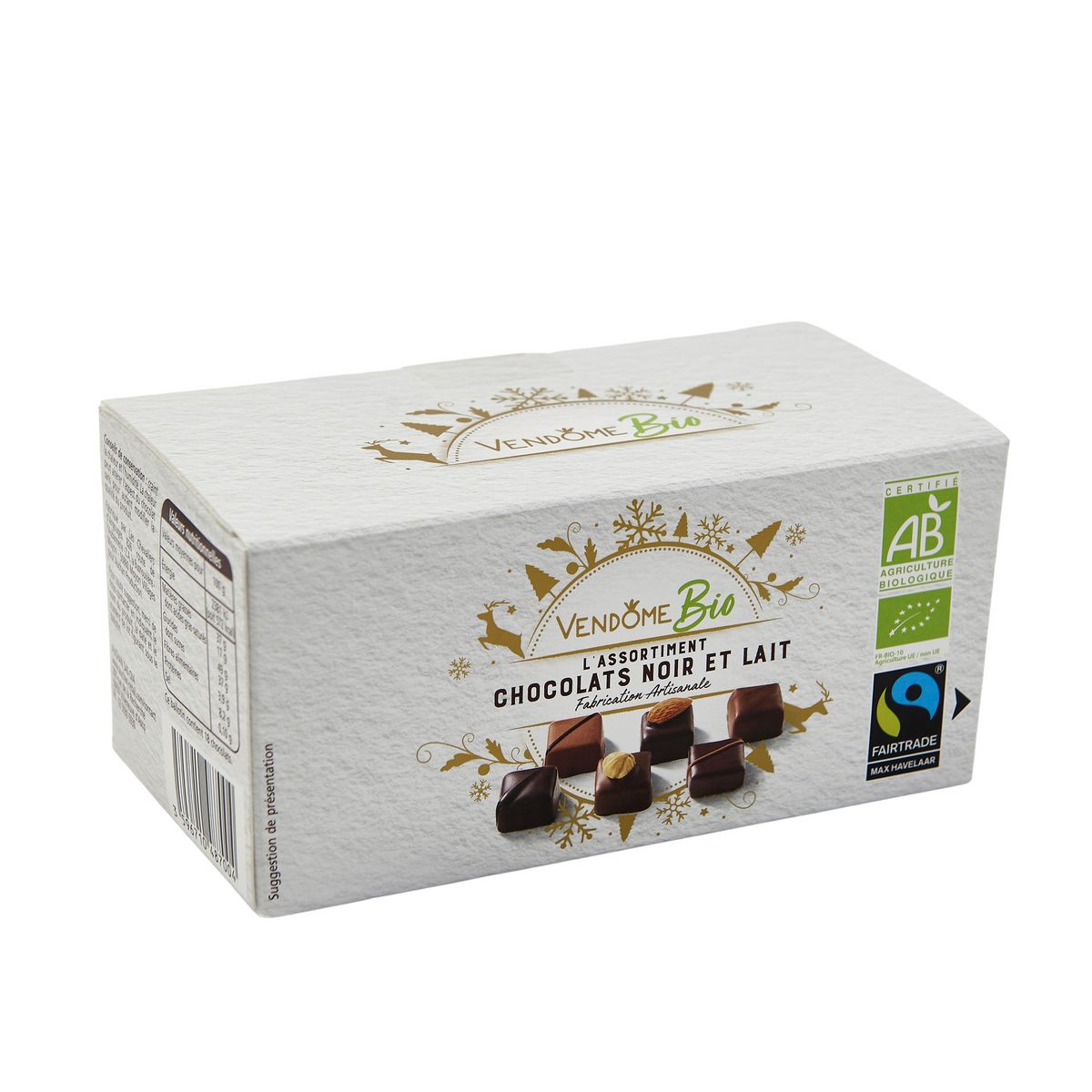 VENDOME Assortiment de chocolats noir et lait bio 18 pièces 180g