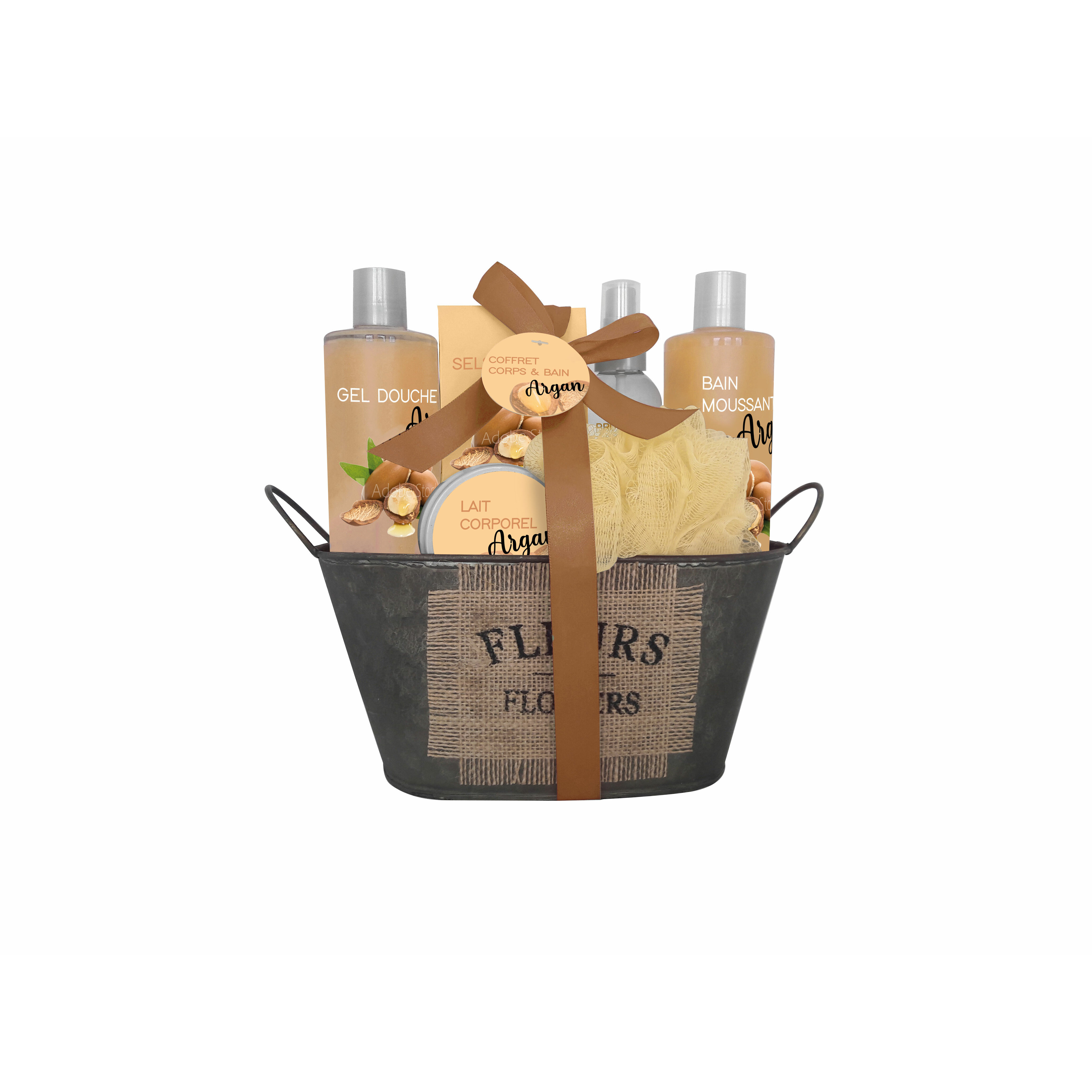 Coffret Cadeau Bien-être Femme - Huile D'argan Pour Bain, Soin Hydratant, 6 Unités Blanc Et Or