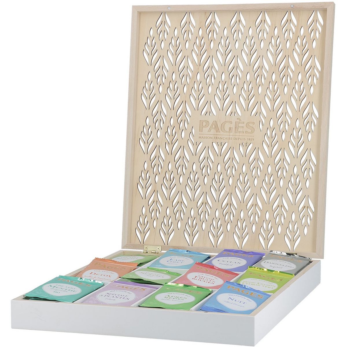 PAGES Coffret bois assortiment de thés et infusions bio 60 sachets 105g