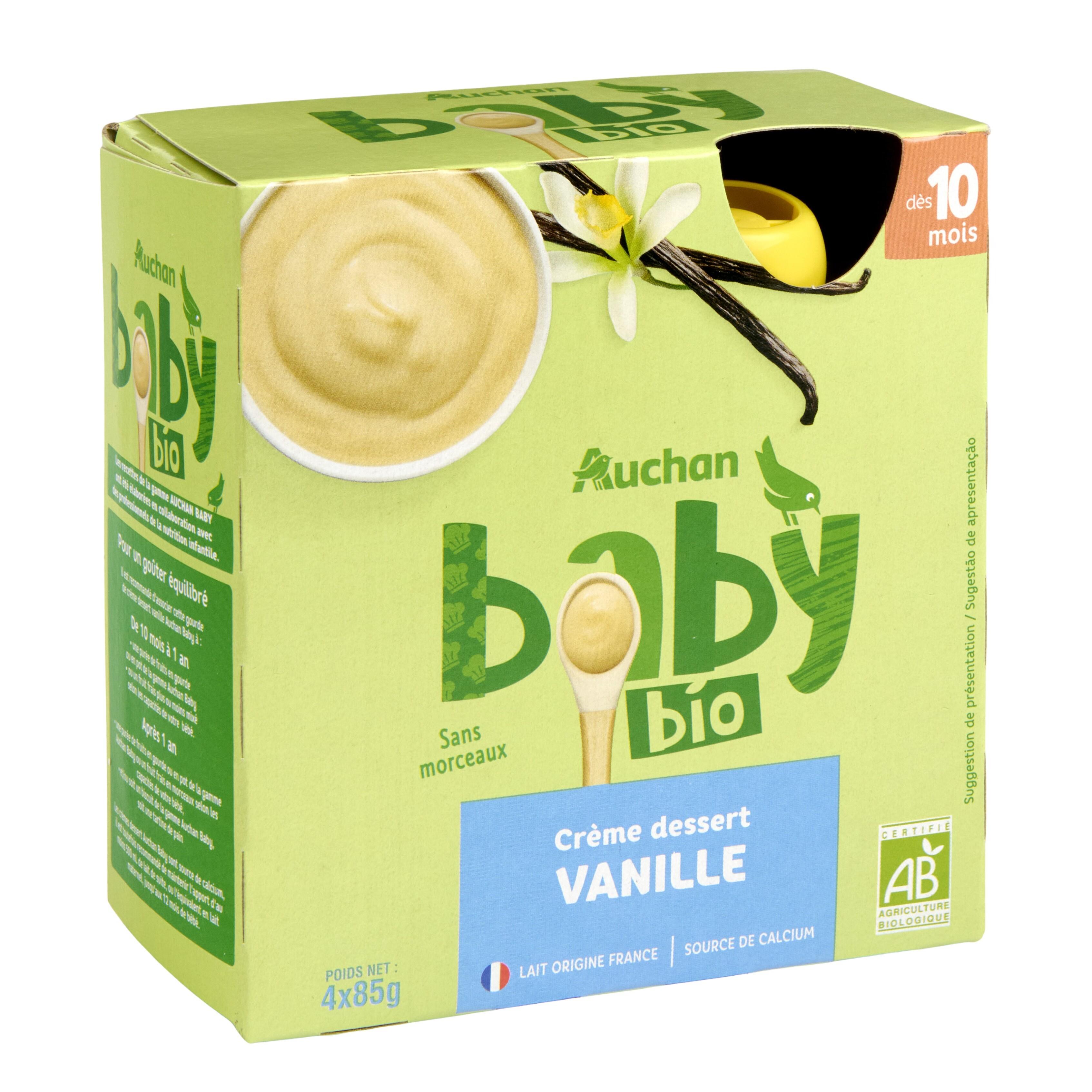 Voir la diapositive 2 : AUCHAN BABY BIO Gourde dessert lacté à la vanille bio dès 10 mois 4x85g