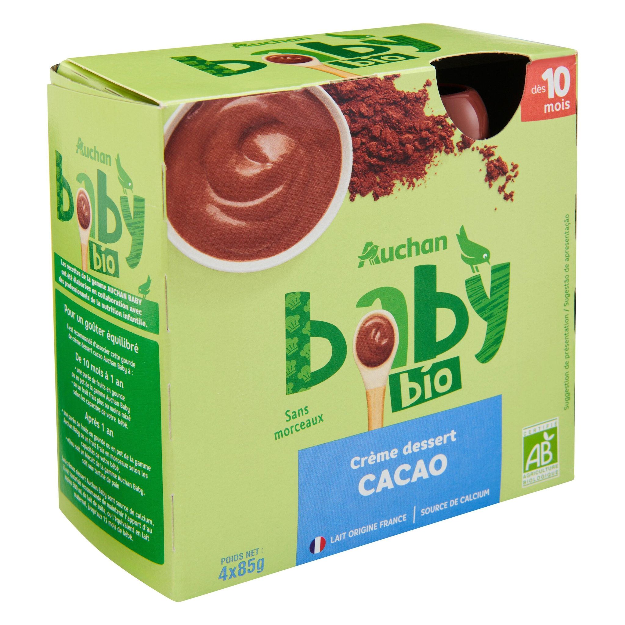 Voir la diapositive 3 : AUCHAN BABY BIO Gourde crème dessert saveur cacao dès 10 mois 4x85g