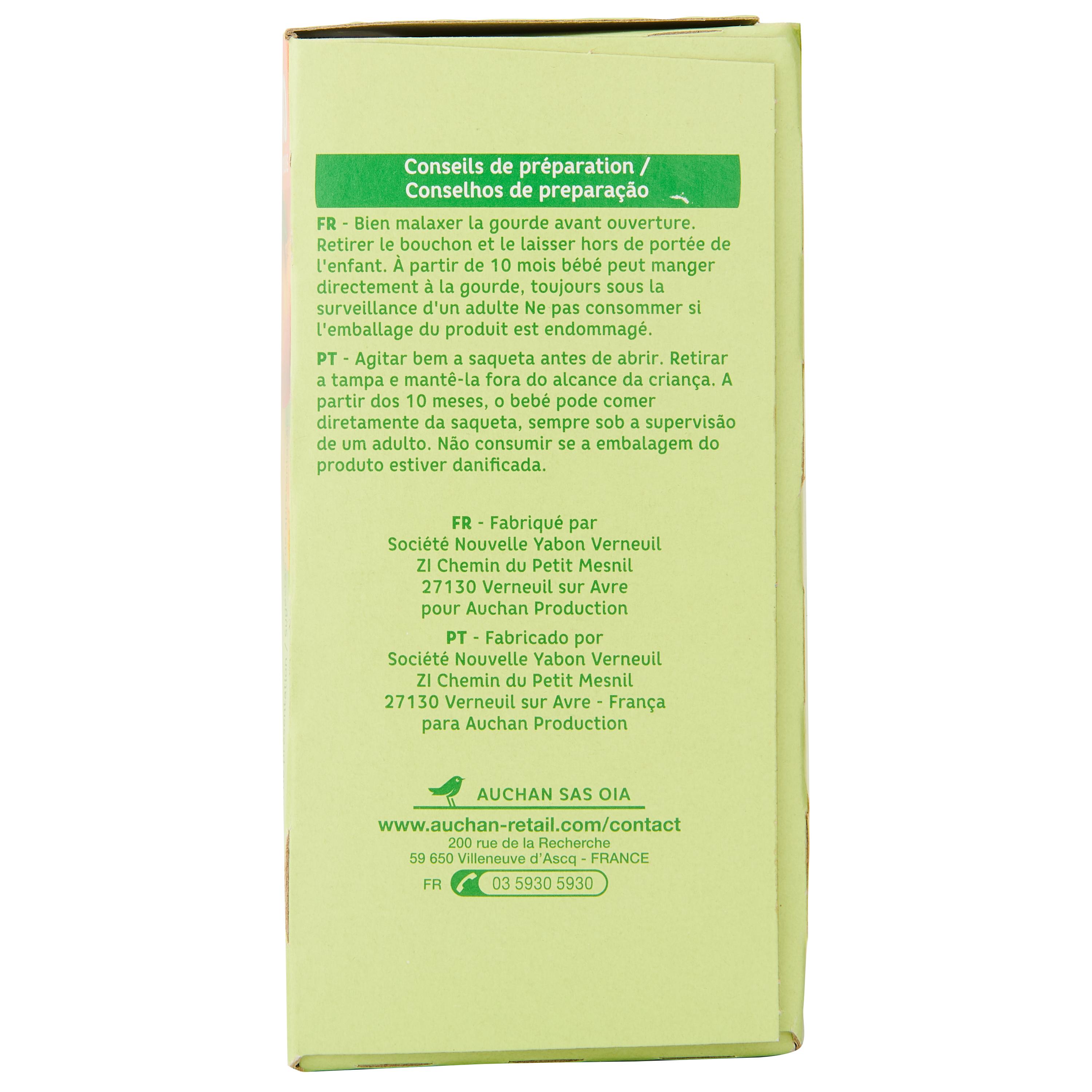 Voir la diapositive 2 : AUCHAN BABY BIO Gourdes brassé pomme banane dès 6 mois 4x85g