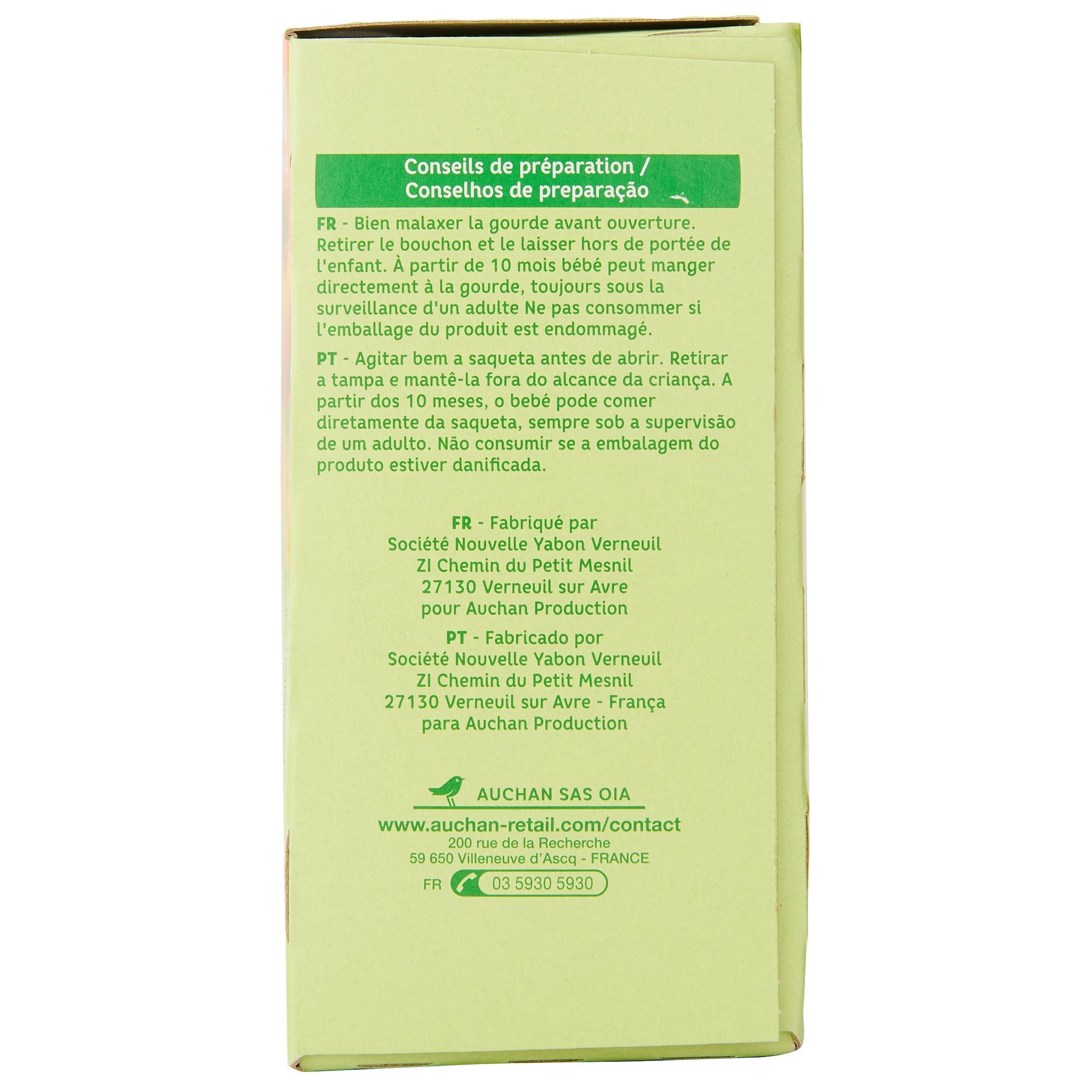 Voir la diapositive 2 : AUCHAN BABY BIO Gourdes brassé pomme banane dès 10 mois 4x85g