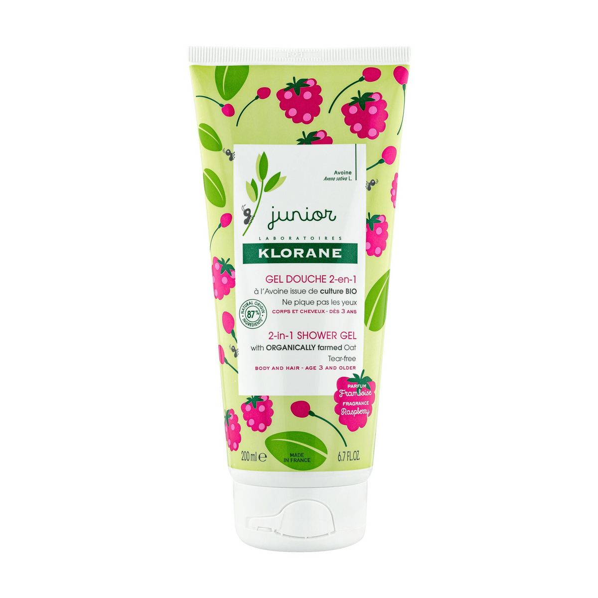 KLORANE Junior gel douche 2en1 à la framboise corps et cheveux dès 3 ans 200ml
